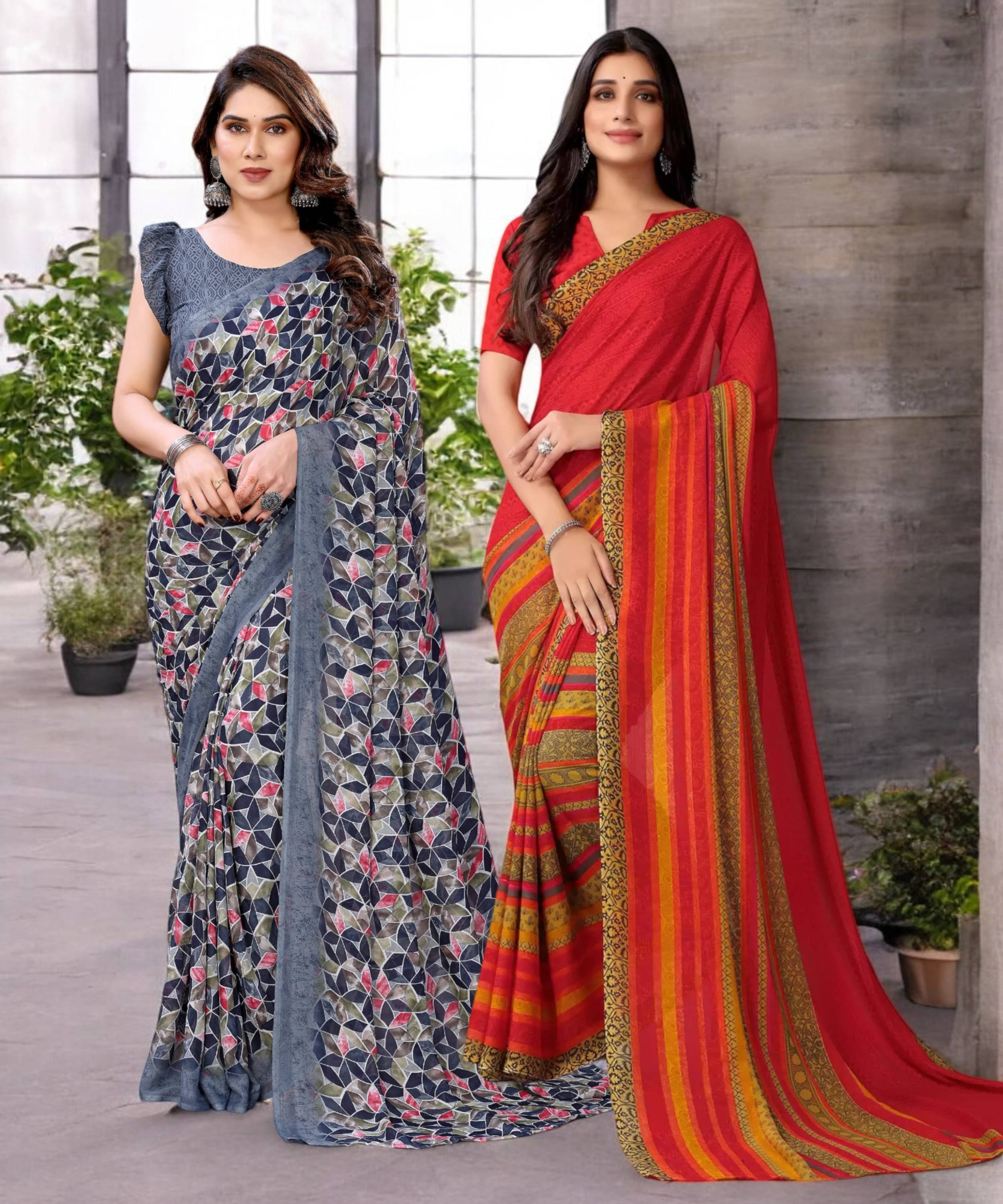     			TTH Georgette Printed Saree With Unstitched Blouse Piece ( Multicolor )