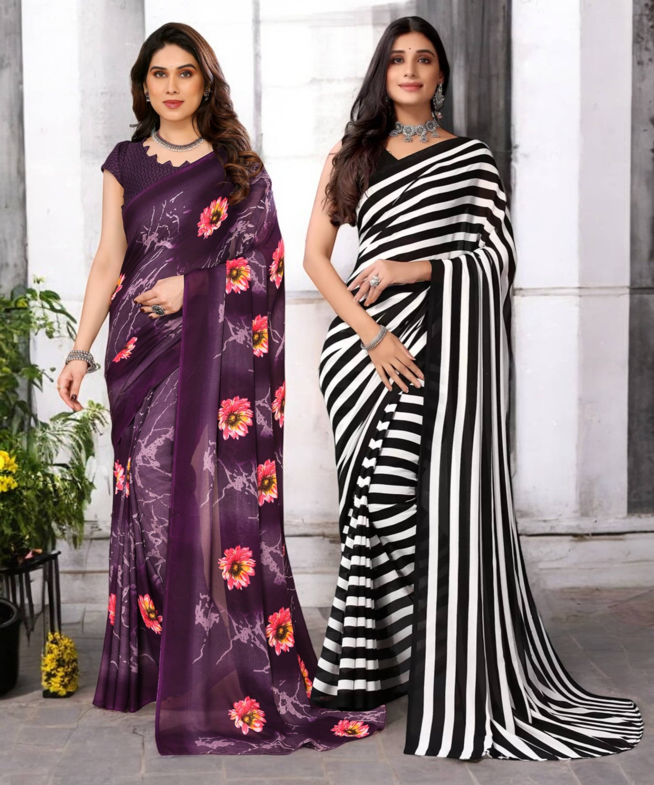     			TTH Georgette Printed Saree With Unstitched Blouse Piece ( Multicolor )