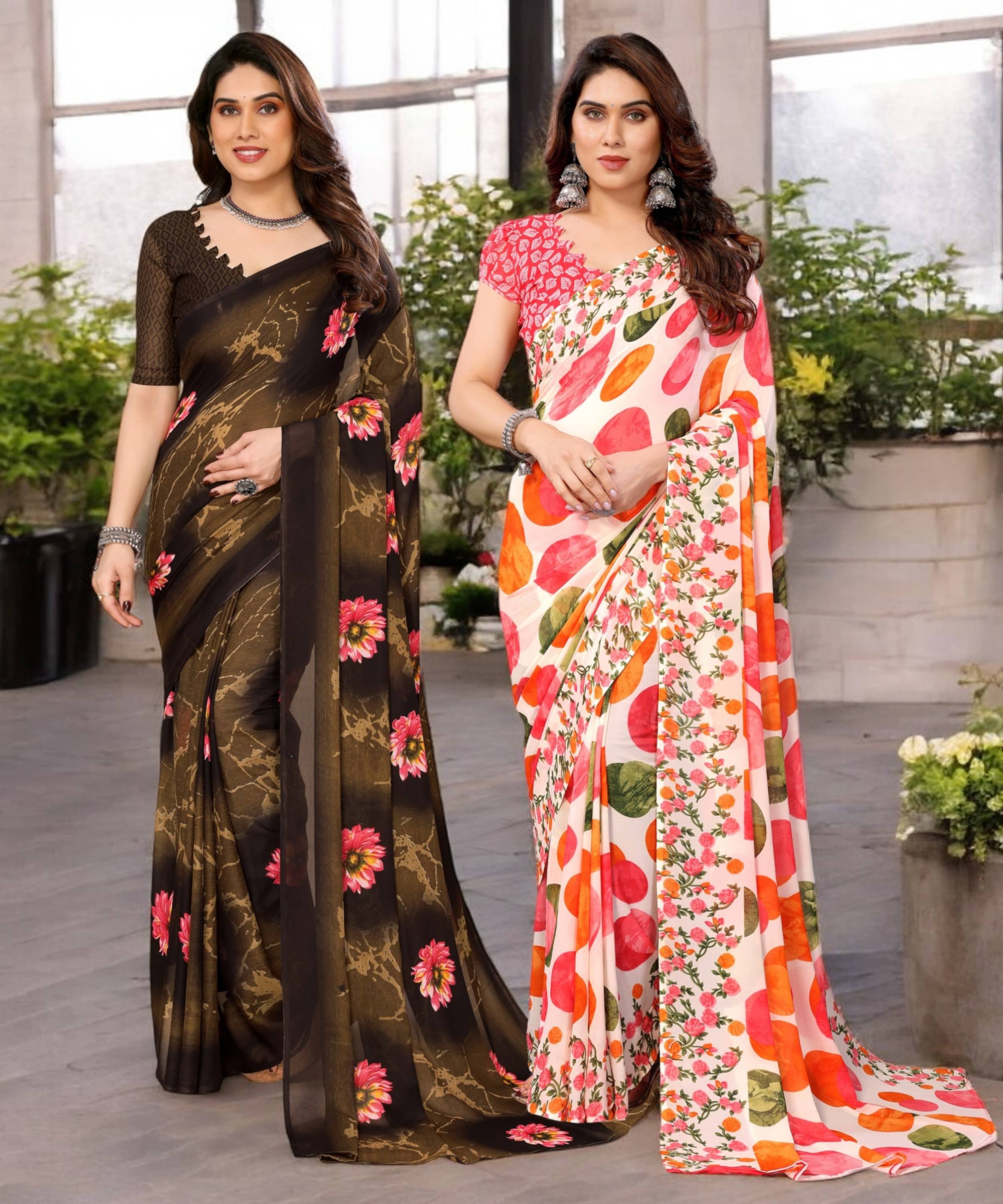     			TTH Georgette Printed Saree With Unstitched Blouse Piece ( Multicolor )