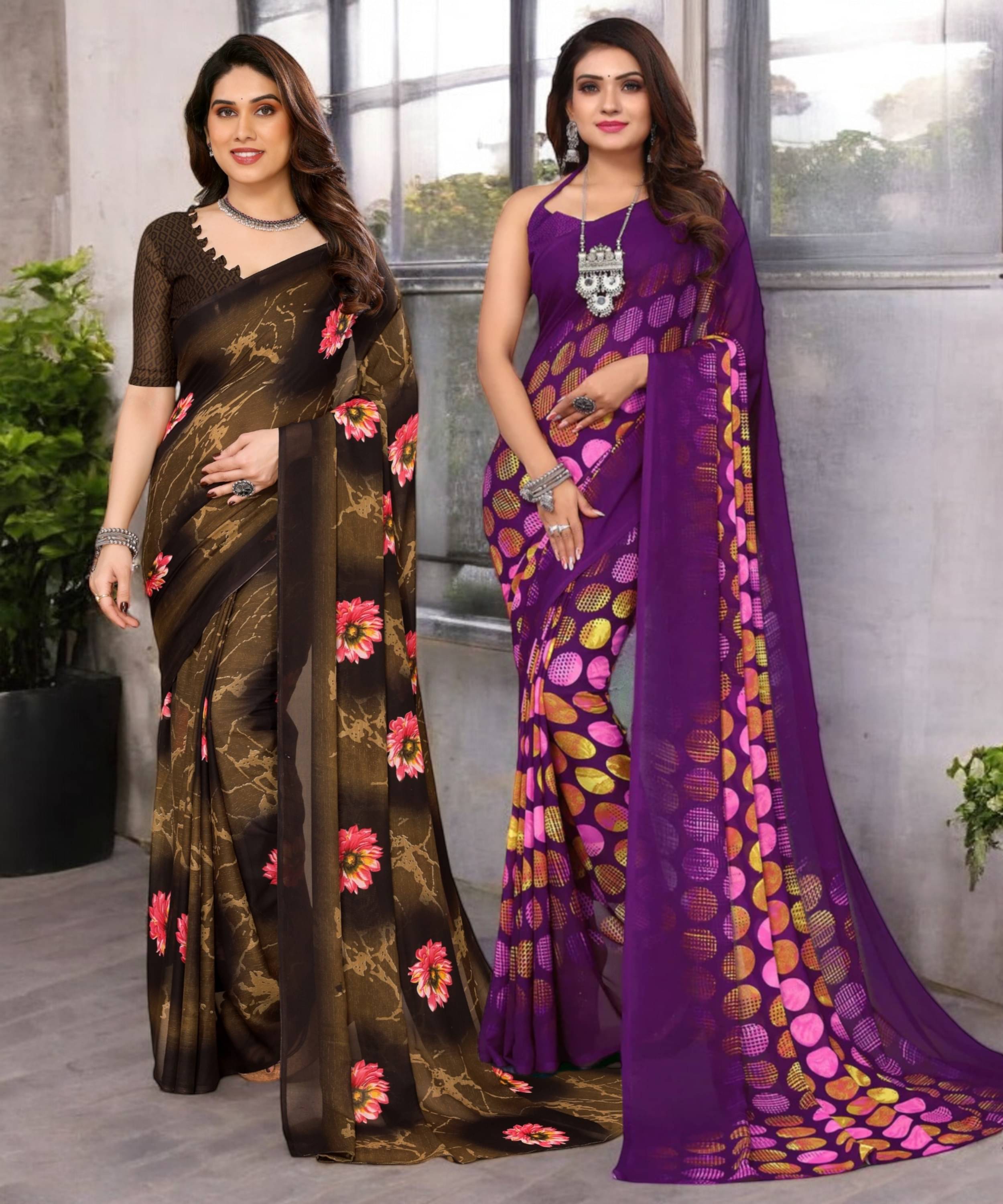 TTH Georgette Printed Saree With Unstitched Blouse Piece ( Multicolor ) TTH Georgette Printed Saree With Unstitched Blouse Piece ( Multicolor )