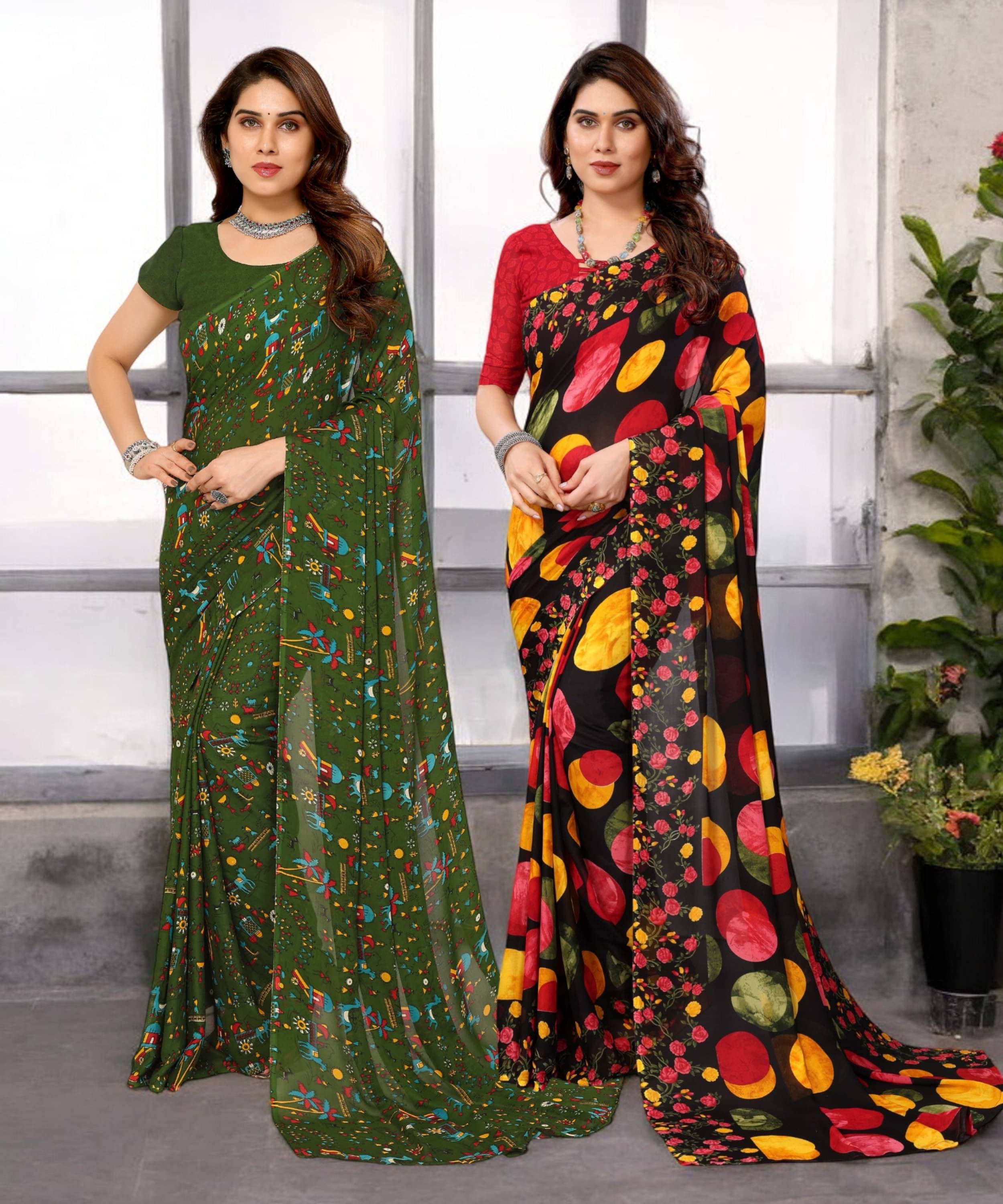 TTH Georgette Printed Saree With Unstitched Blouse Piece ( Multicolor ) TTH Georgette Printed Saree With Unstitched Blouse Piece ( Multicolor )