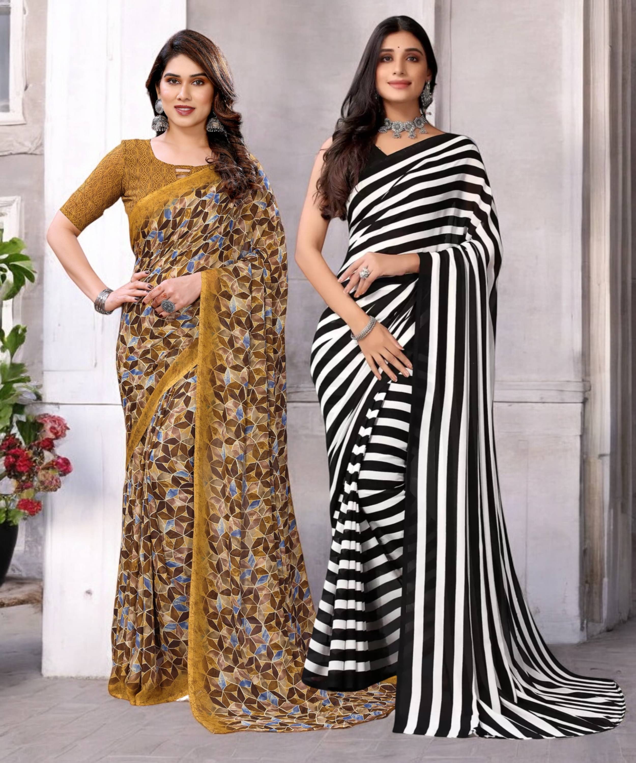     			TTH Georgette Printed Saree With Unstitched Blouse Piece ( Multicolor )