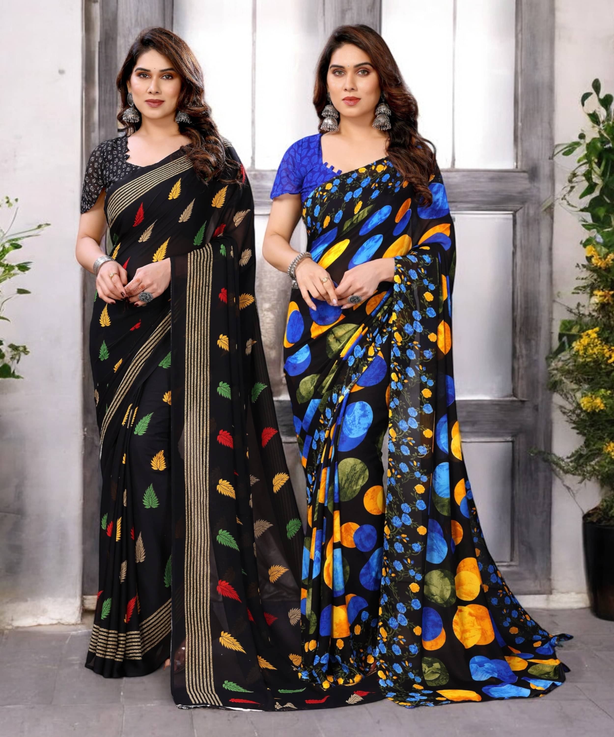     			TTH Georgette Printed Saree With Unstitched Blouse Piece ( Multicolor )