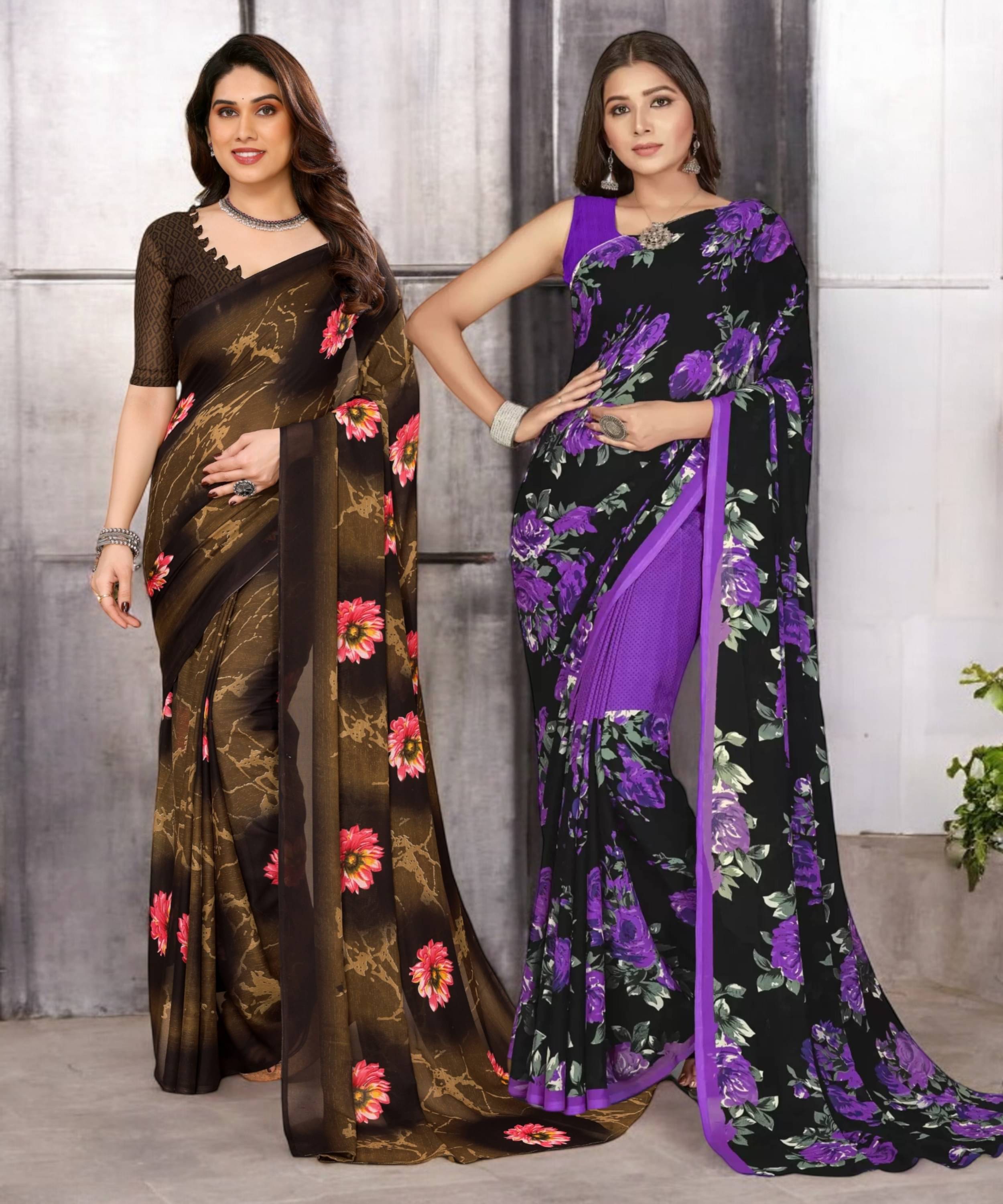 TTH Georgette Printed Saree With Unstitched Blouse Piece ( Multicolor ) TTH Georgette Printed Saree With Unstitched Blouse Piece ( Multicolor )