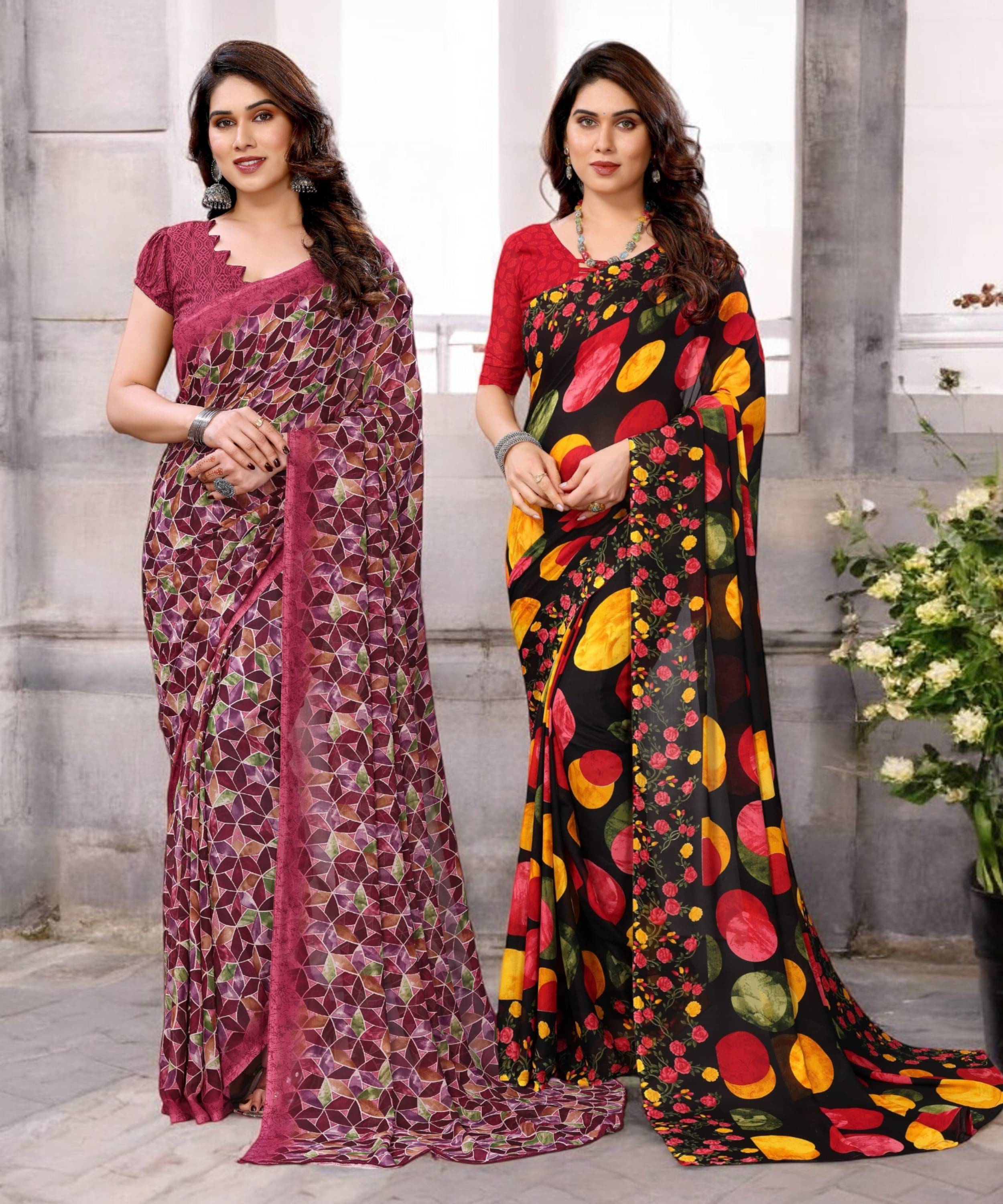 TTH Georgette Printed Saree With Unstitched Blouse Piece ( Multicolor ) TTH Georgette Printed Saree With Unstitched Blouse Piece ( Multicolor )