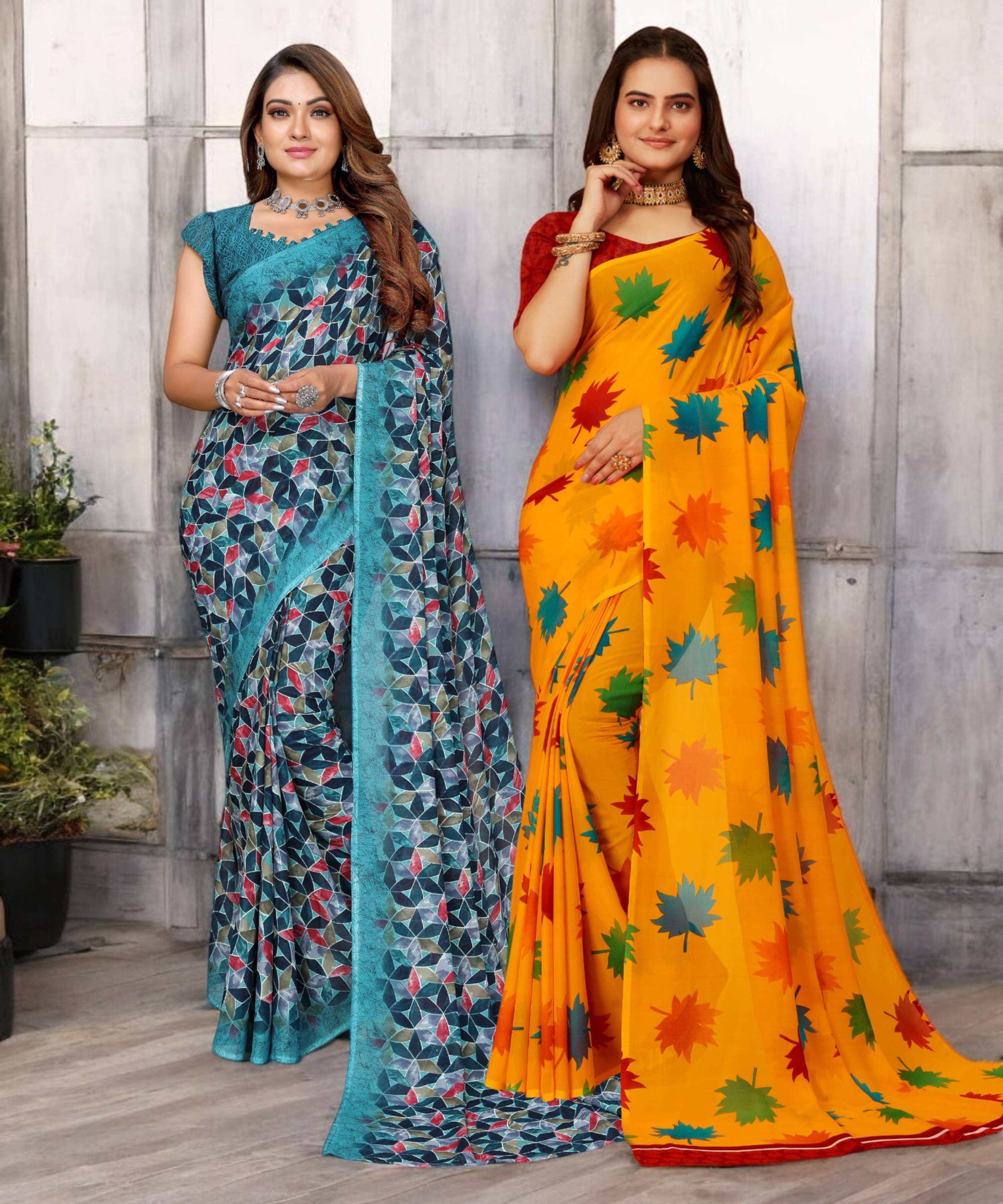 TTH Georgette Printed Saree With Unstitched Blouse Piece ( Multicolor ) TTH Georgette Printed Saree With Unstitched Blouse Piece ( Multicolor )