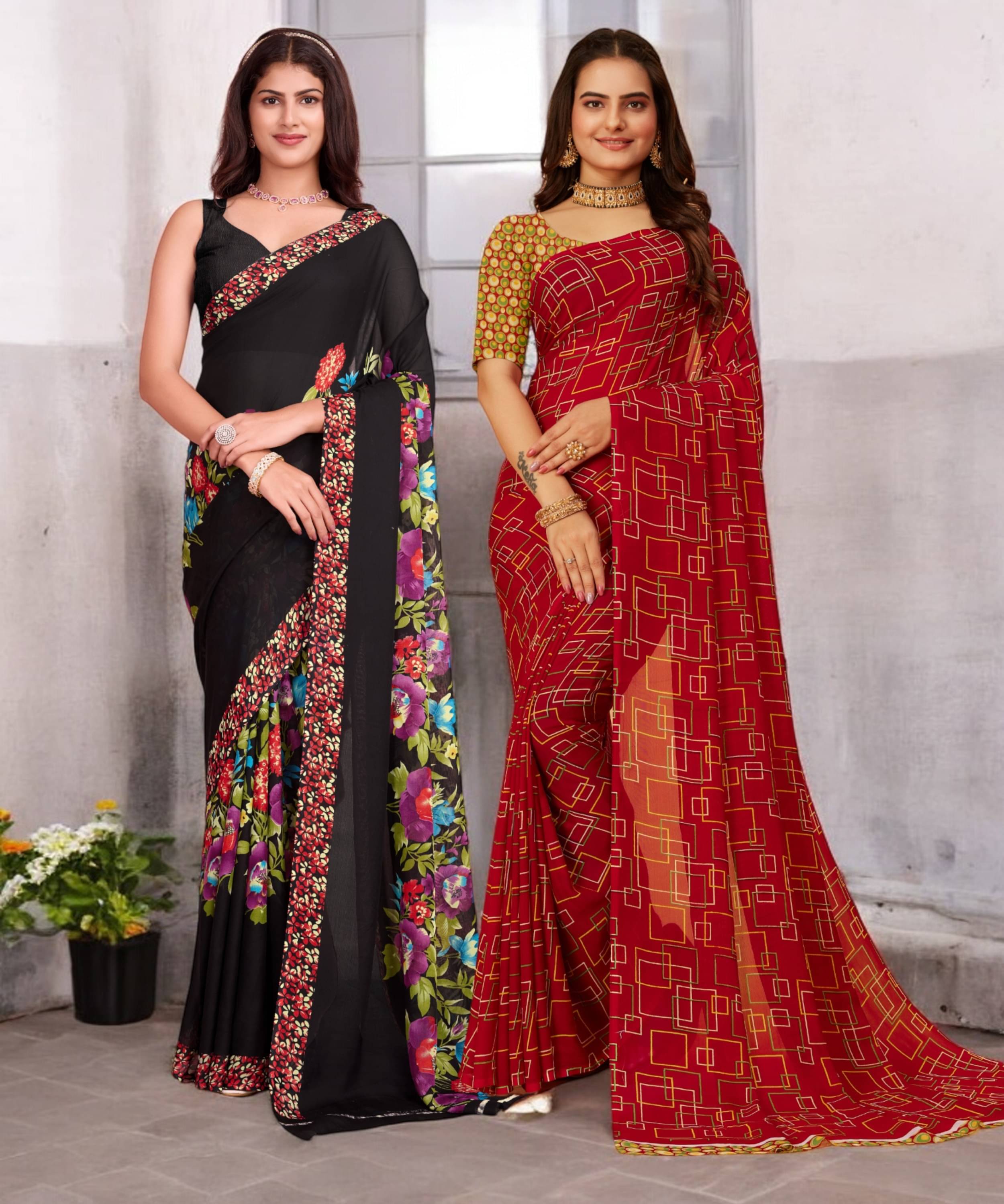 TTH Georgette Printed Saree With Unstitched Blouse Piece ( Multicolor ) TTH Georgette Printed Saree With Unstitched Blouse Piece ( Multicolor )