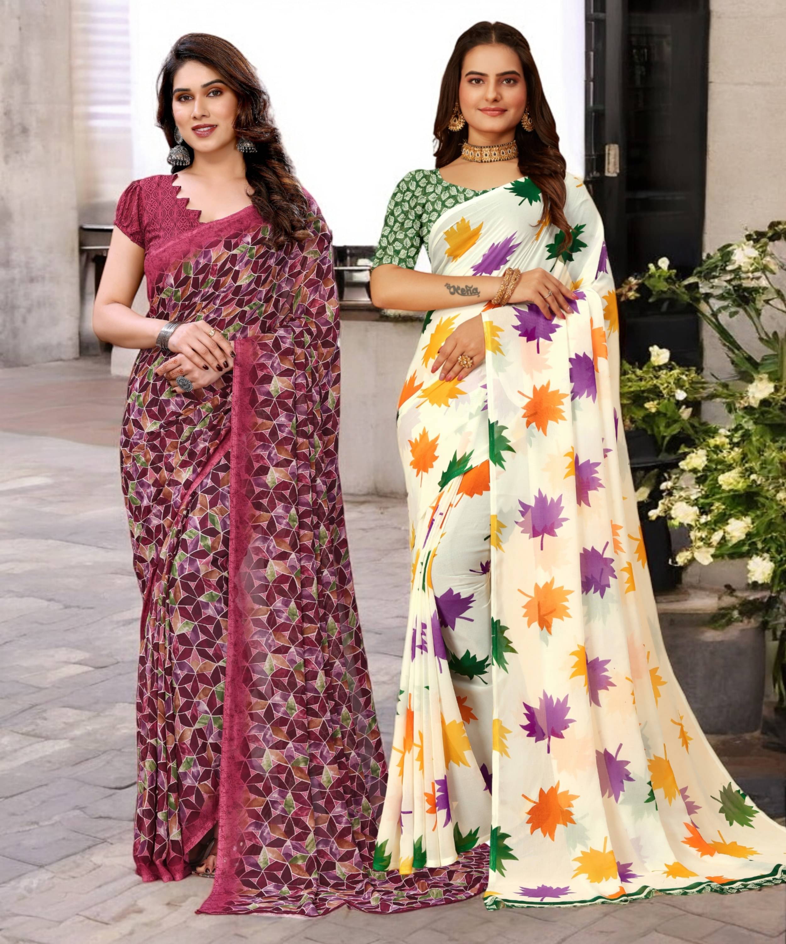 TTH Georgette Printed Saree With Unstitched Blouse Piece ( Multicolor ) TTH Georgette Printed Saree With Unstitched Blouse Piece ( Multicolor )