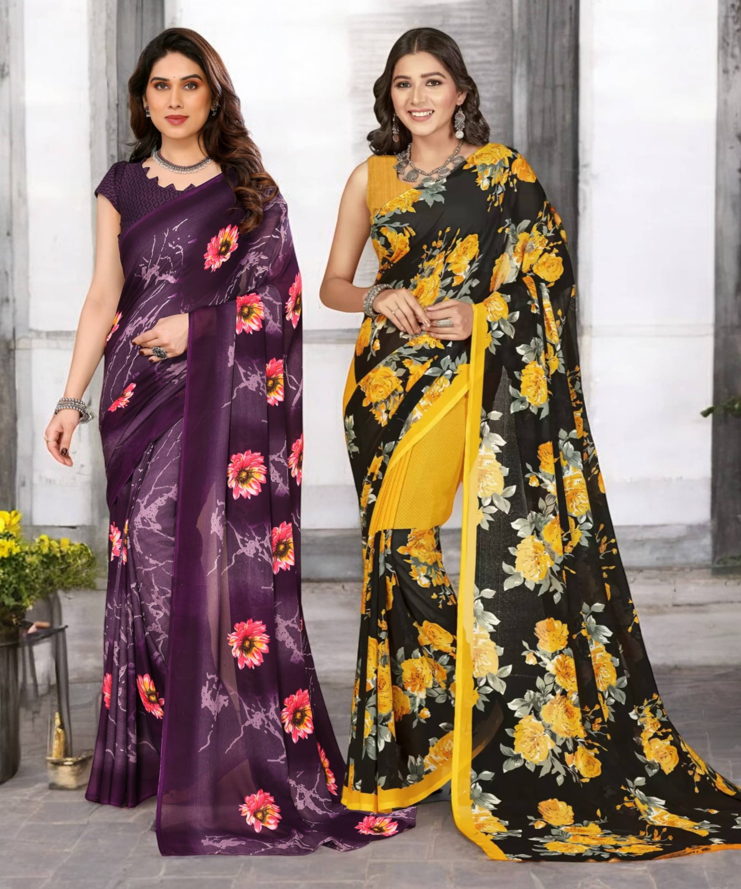     			TTH Georgette Printed Saree With Unstitched Blouse Piece ( Multicolor )