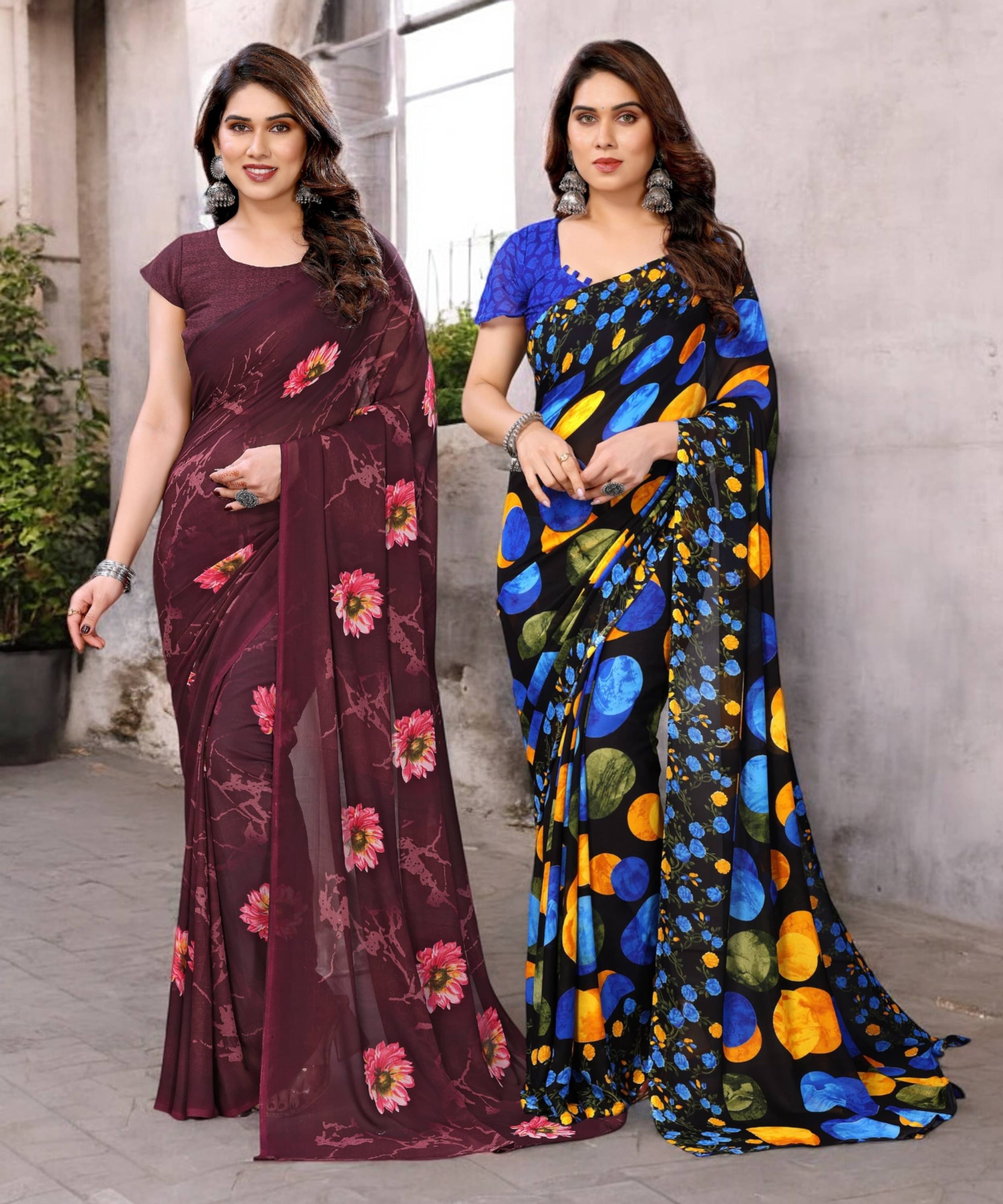 TTH Georgette Printed Saree With Unstitched Blouse Piece ( Multicolor ) TTH Georgette Printed Saree With Unstitched Blouse Piece ( Multicolor )