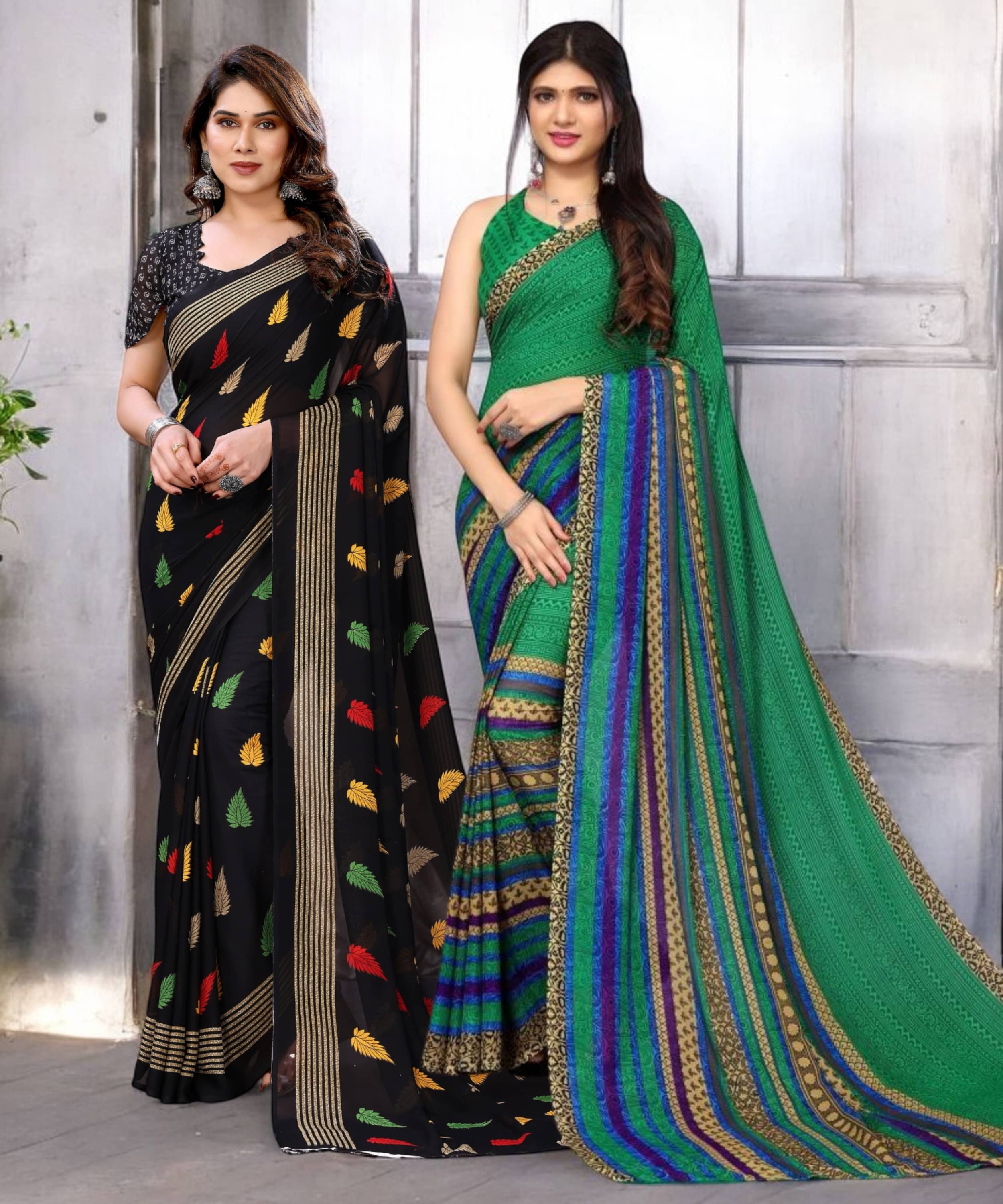 TTH Georgette Printed Saree With Unstitched Blouse Piece ( Multicolor ) TTH Georgette Printed Saree With Unstitched Blouse Piece ( Multicolor )