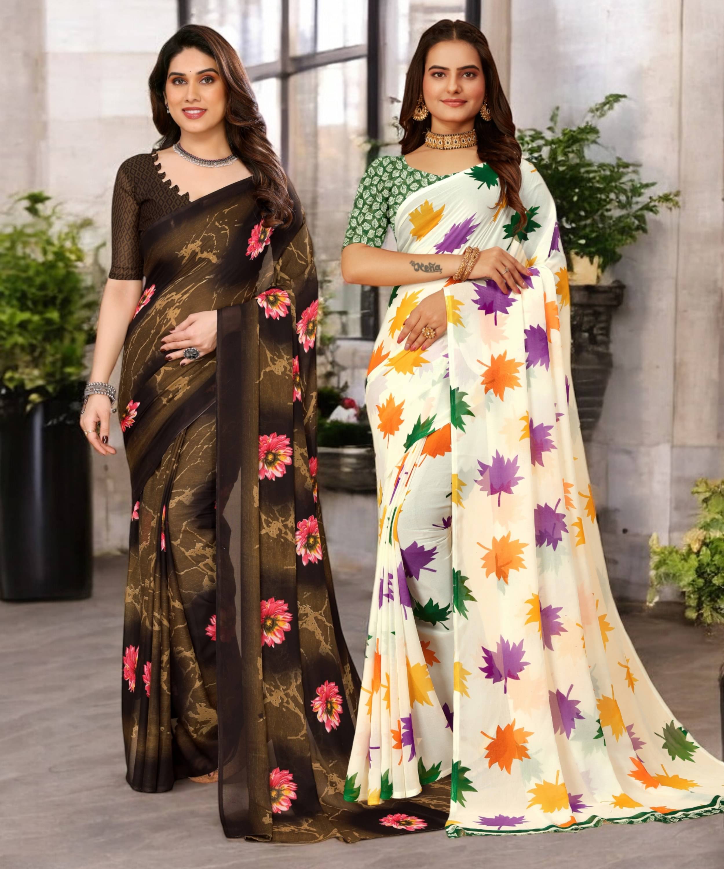     			TTH Georgette Printed Saree With Unstitched Blouse Piece ( Multicolor )