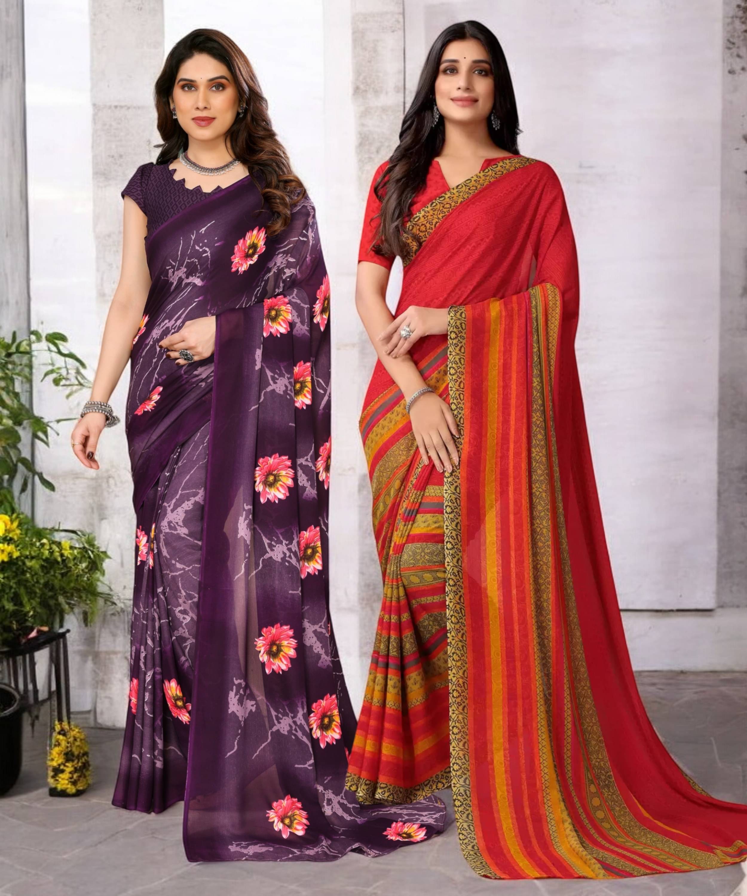 TTH Georgette Printed Saree With Unstitched Blouse Piece ( Multicolor ) TTH Georgette Printed Saree With Unstitched Blouse Piece ( Multicolor )
