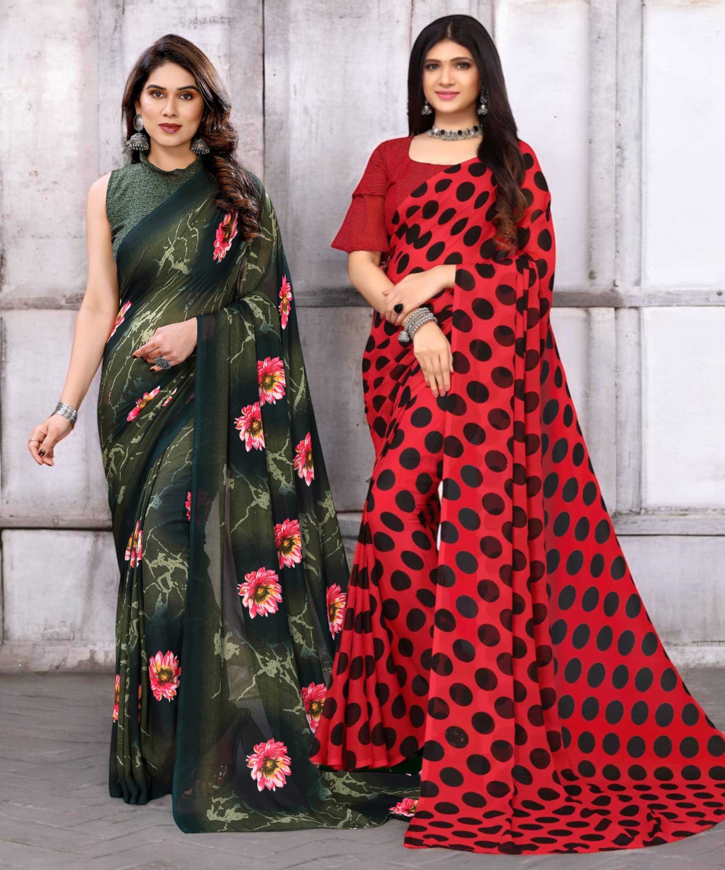     			TTH Georgette Printed Saree With Unstitched Blouse Piece ( Multicolor )