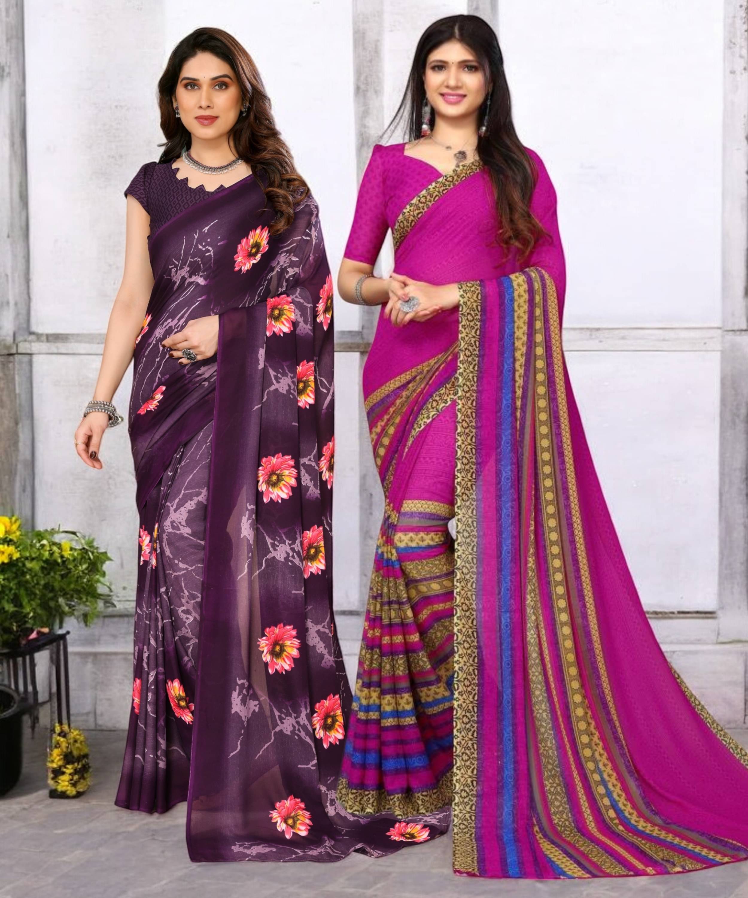 TTH Georgette Printed Saree With Unstitched Blouse Piece ( Multicolor )     			TTH Georgette Printed Saree With Unstitched Blouse Piece ( Multicolor )