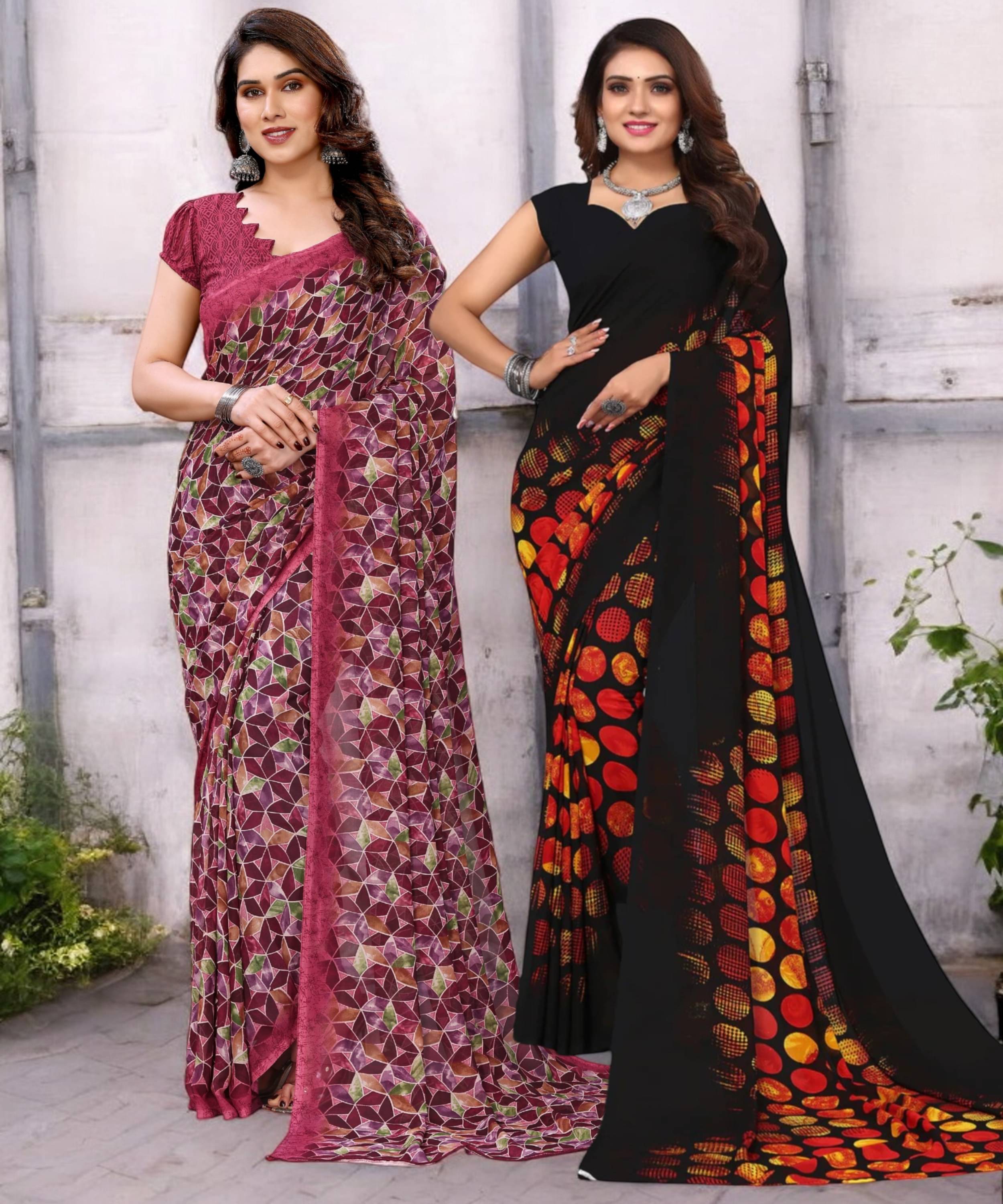     			TTH Georgette Printed Saree With Unstitched Blouse Piece ( Multicolor )
