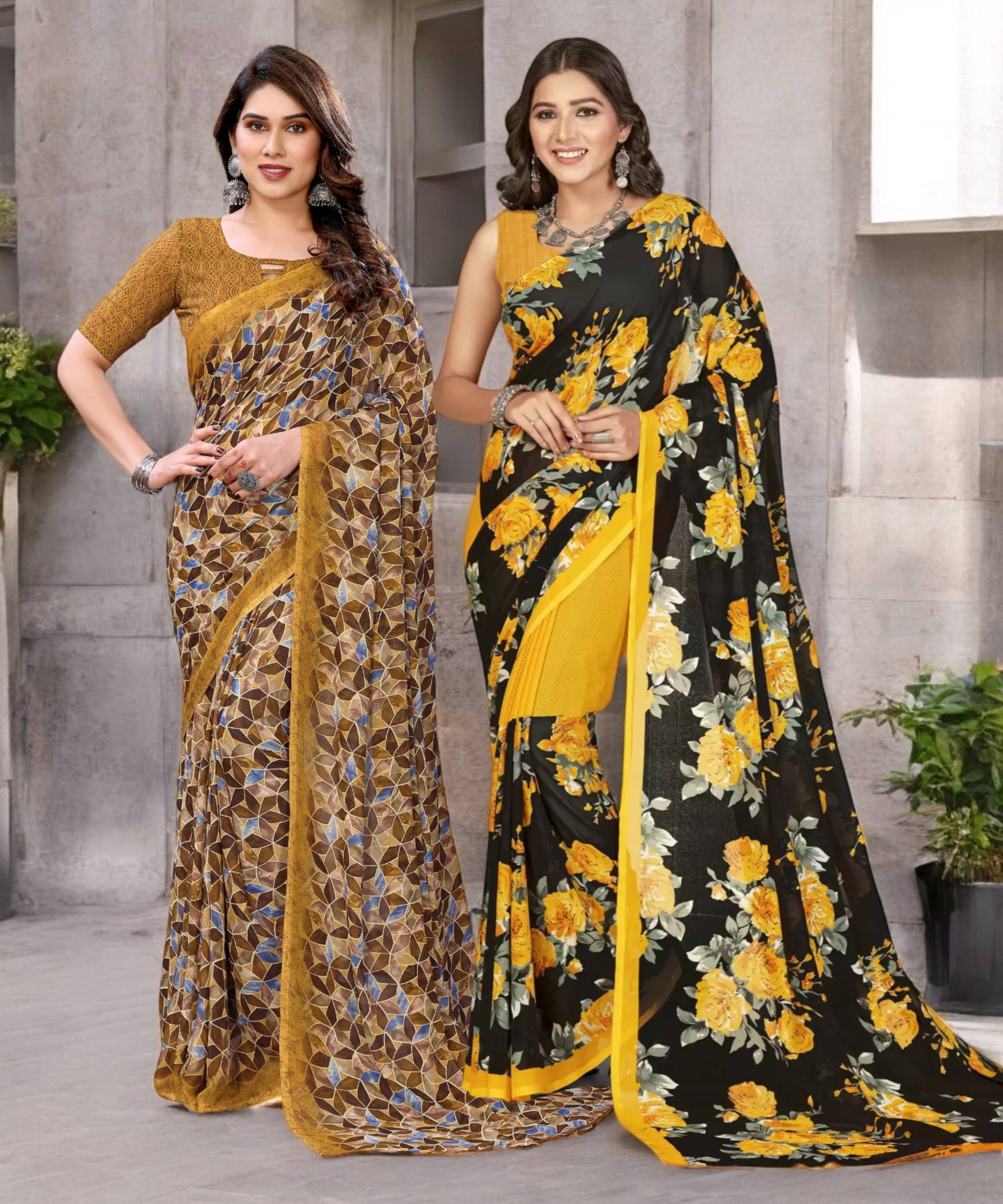 TTH Georgette Printed Saree With Unstitched Blouse Piece ( Multicolor ) TTH Georgette Printed Saree With Unstitched Blouse Piece ( Multicolor )