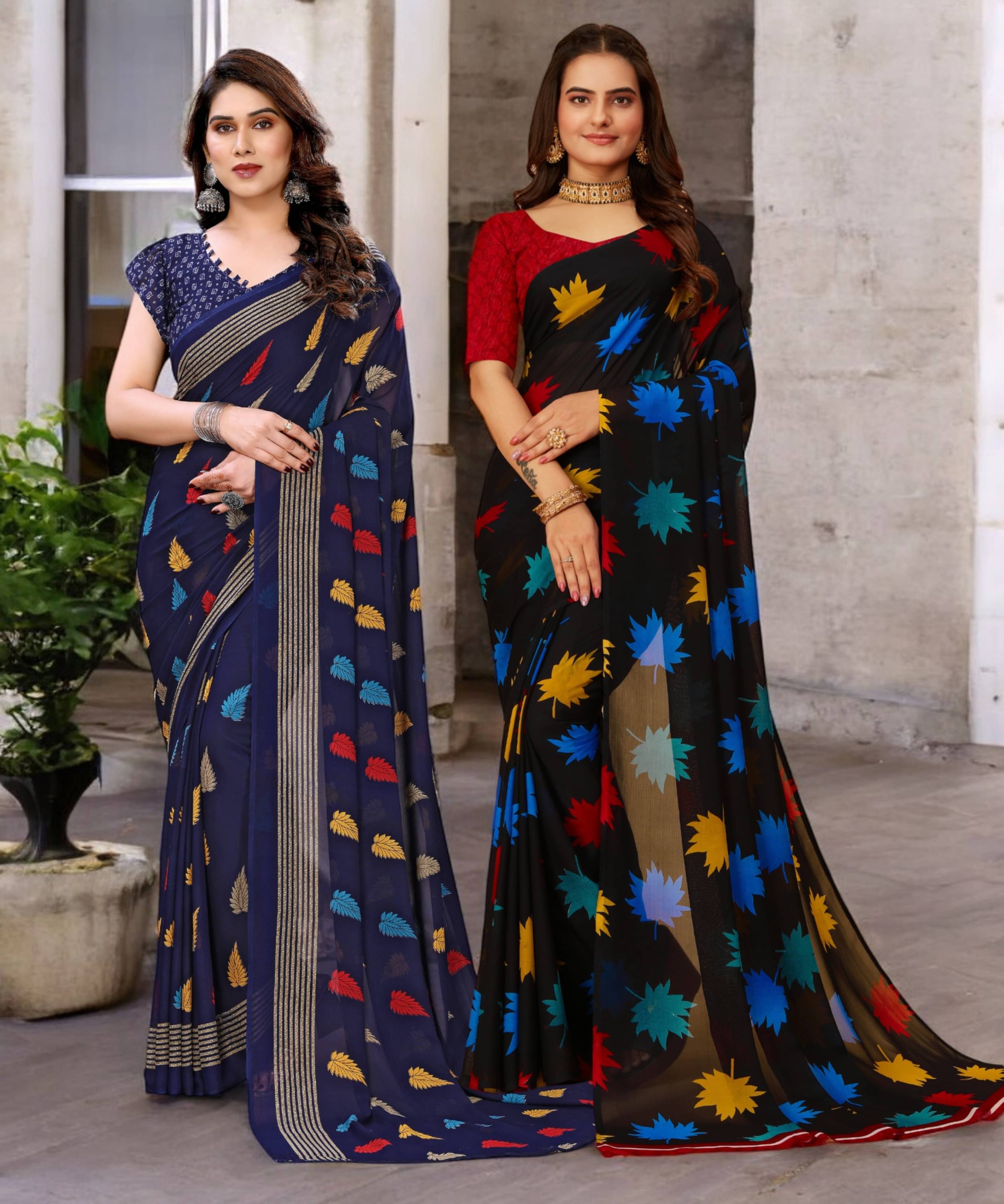     			TTH Georgette Printed Saree With Unstitched Blouse Piece ( Multicolor )