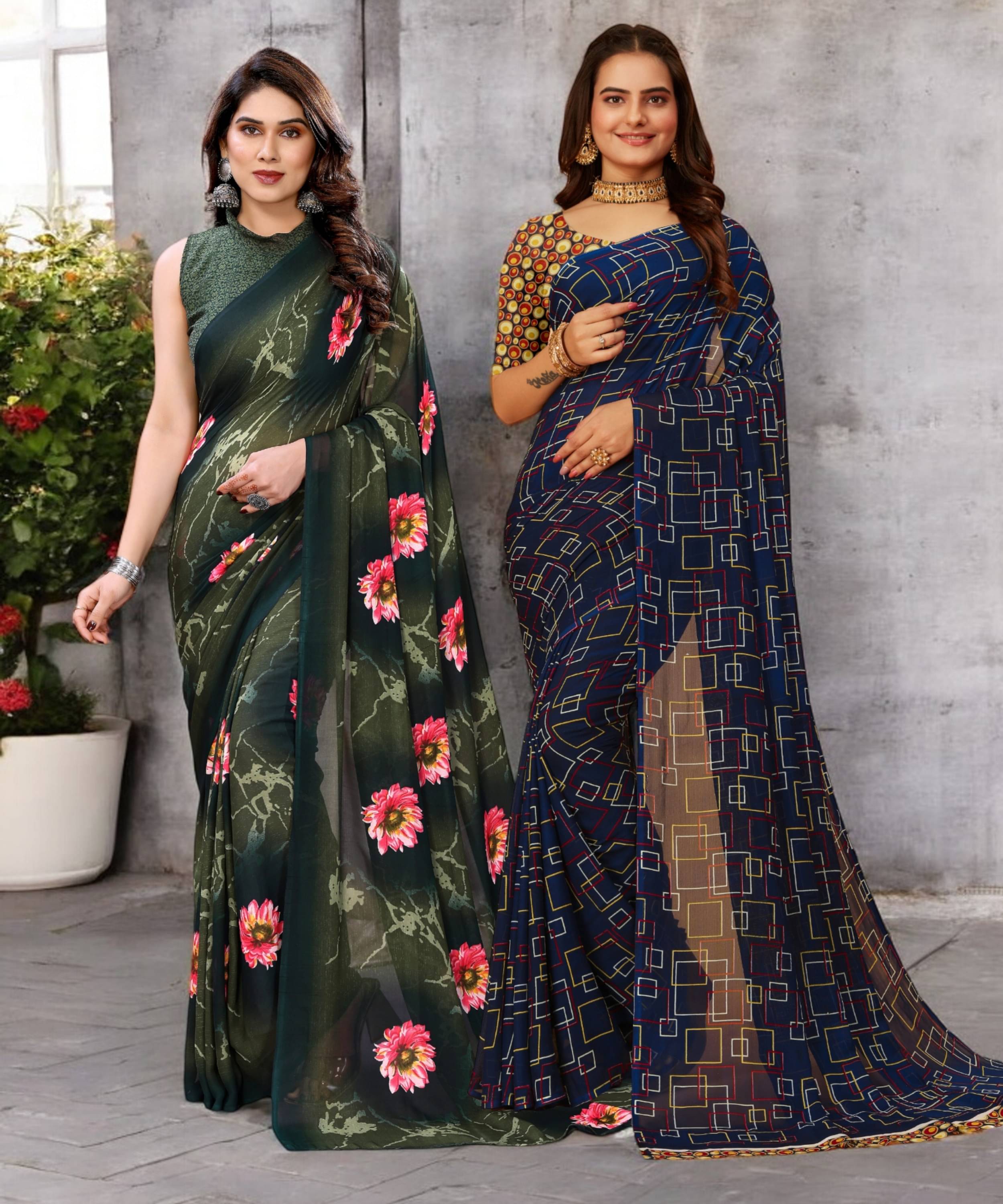 TTH Georgette Printed Saree With Unstitched Blouse Piece ( Multicolor ) TTH Georgette Printed Saree With Unstitched Blouse Piece ( Multicolor )