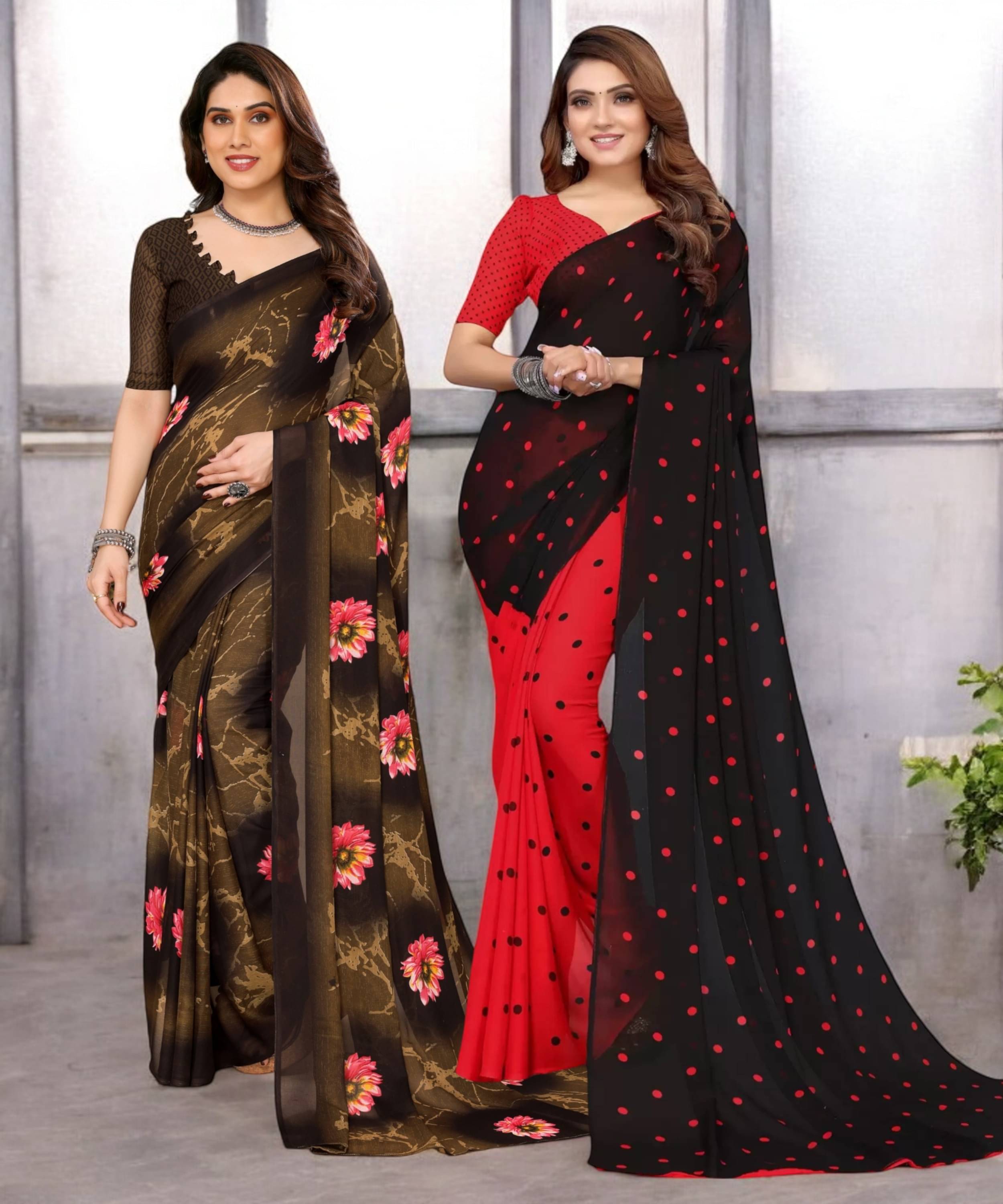     			TTH Georgette Printed Saree With Unstitched Blouse Piece ( Multicolor )
