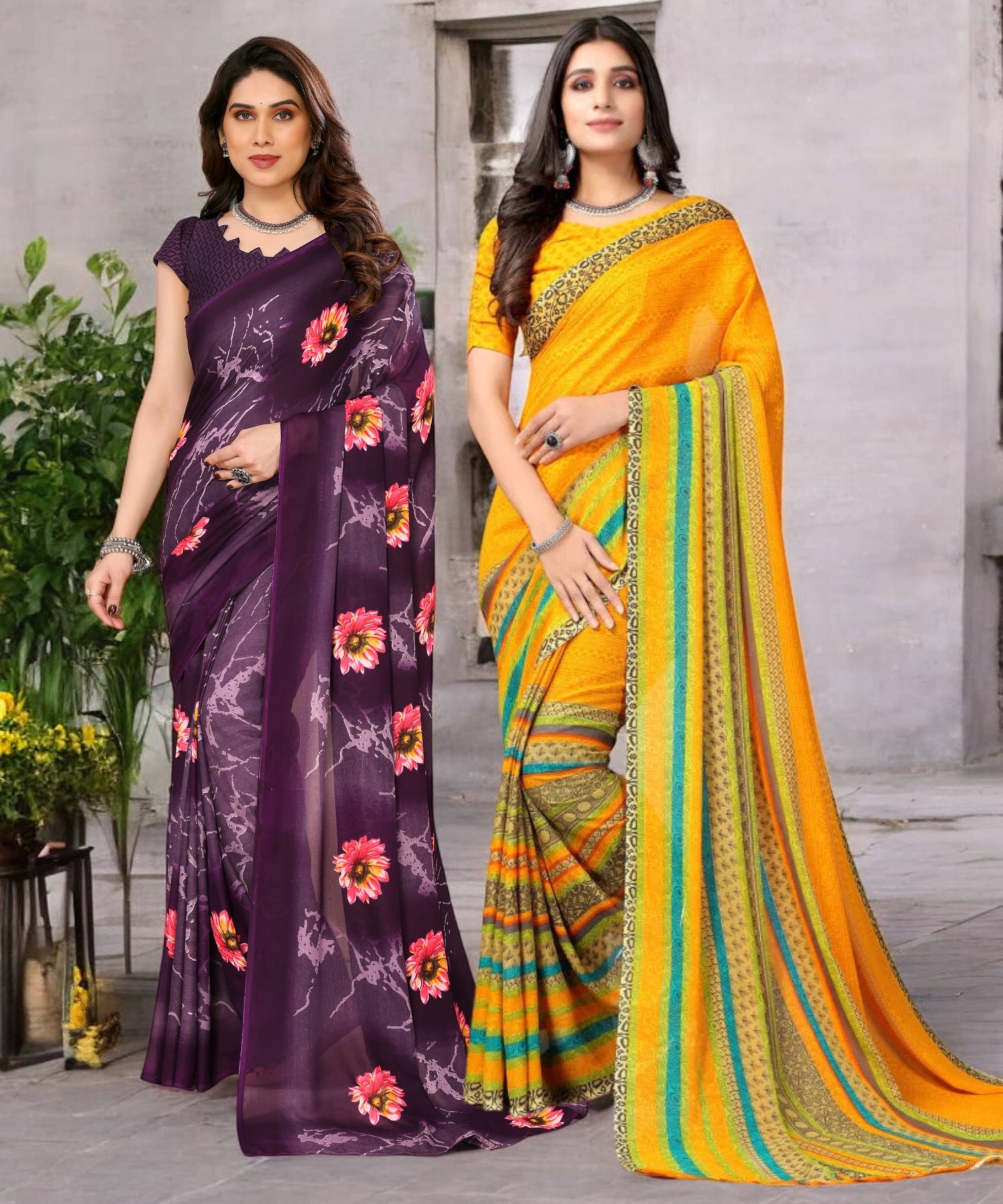     			TTH Georgette Printed Saree With Unstitched Blouse Piece ( Multicolor )