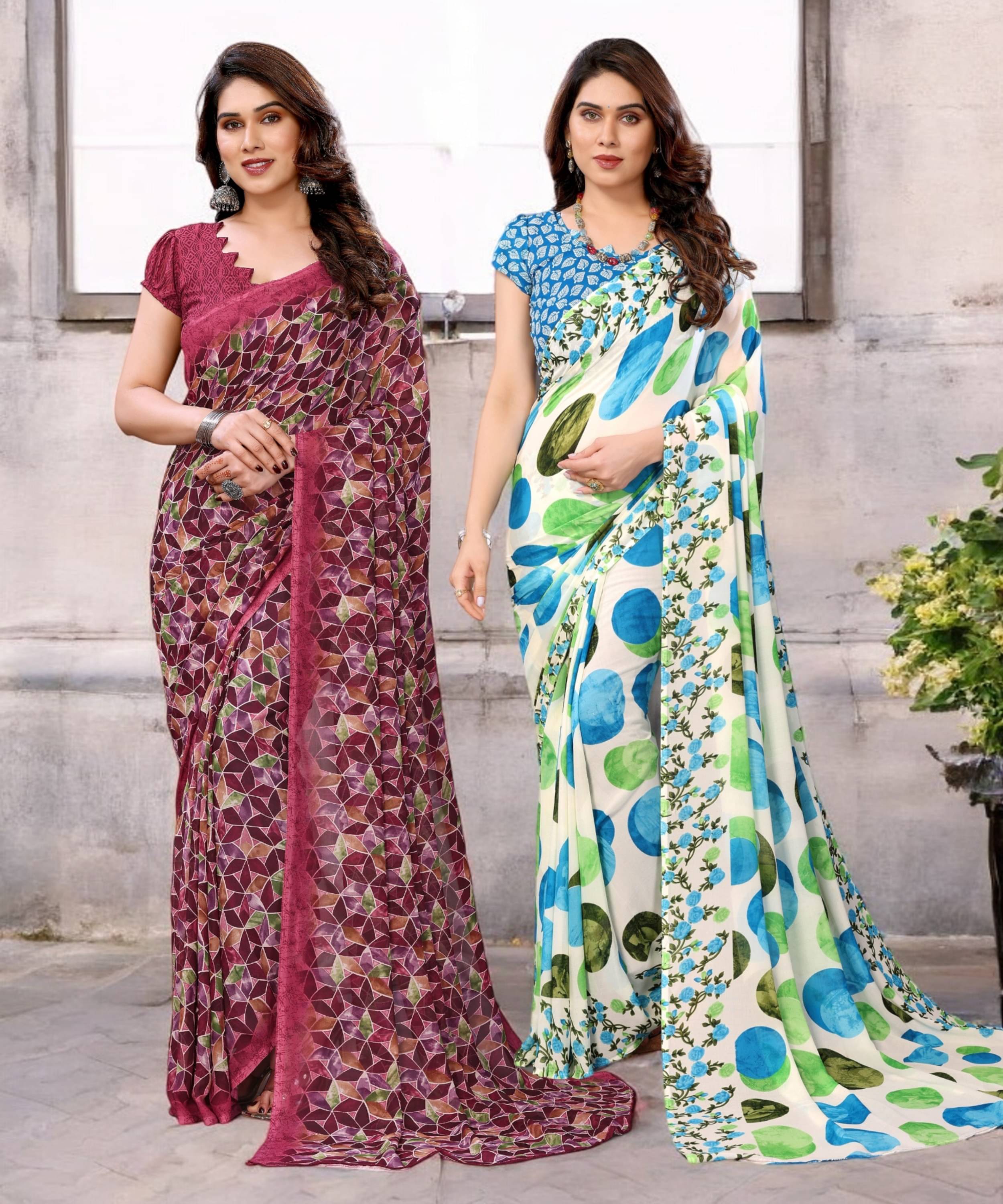 TTH Georgette Printed Saree With Unstitched Blouse Piece ( Multicolor ) TTH Georgette Printed Saree With Unstitched Blouse Piece ( Multicolor )