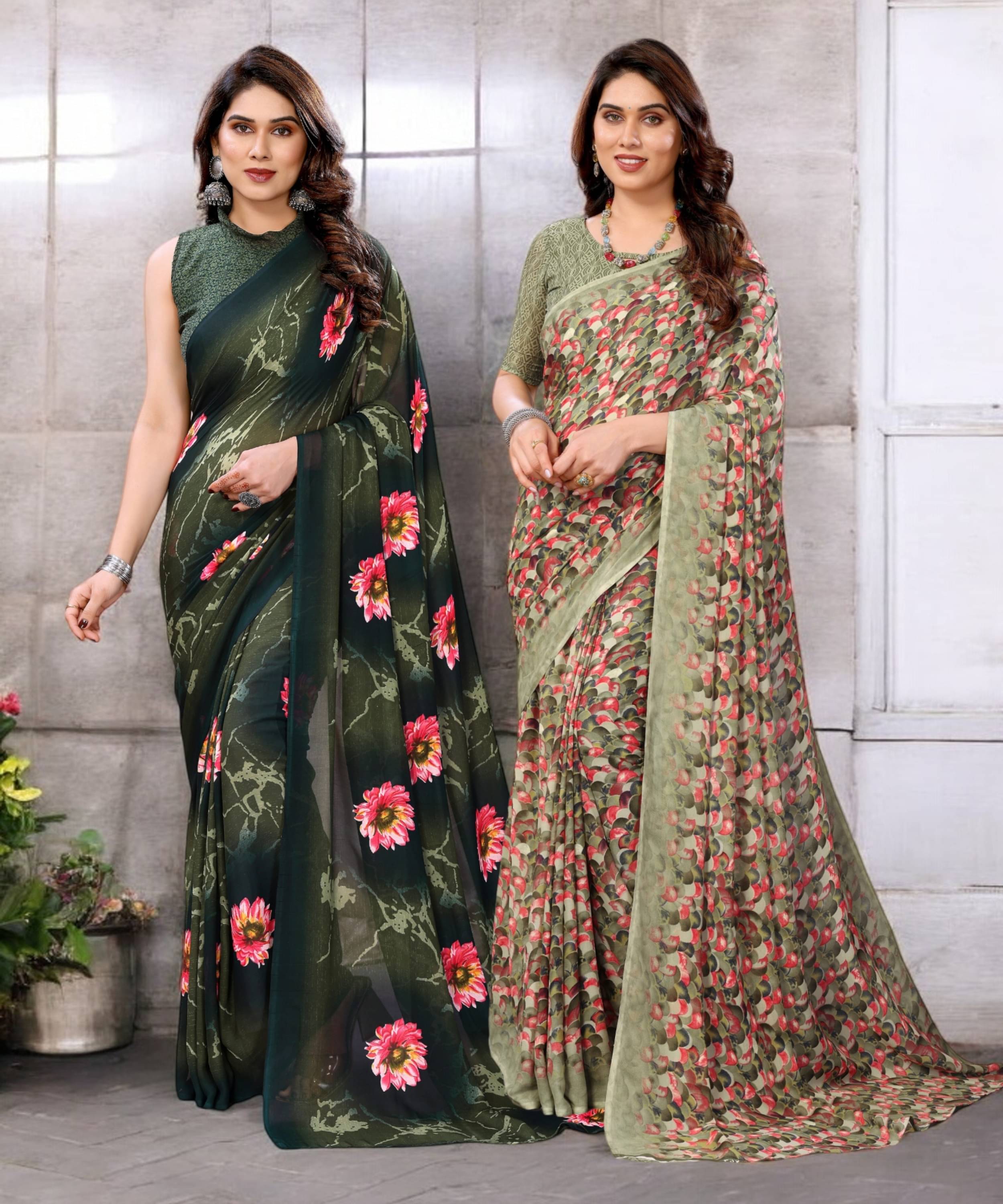 TTH Georgette Printed Saree With Unstitched Blouse Piece ( Multicolor ) TTH Georgette Printed Saree With Unstitched Blouse Piece ( Multicolor )