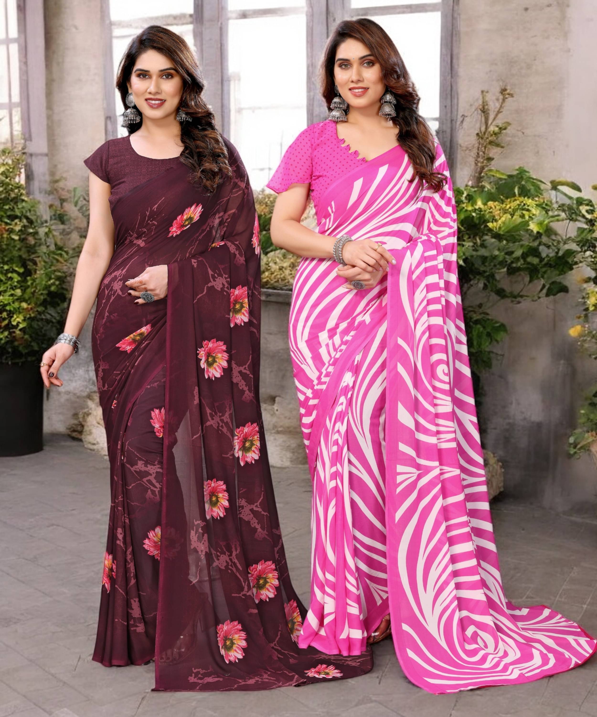 TTH Georgette Printed Saree With Unstitched Blouse Piece ( Multicolor ) TTH Georgette Printed Saree With Unstitched Blouse Piece ( Multicolor )