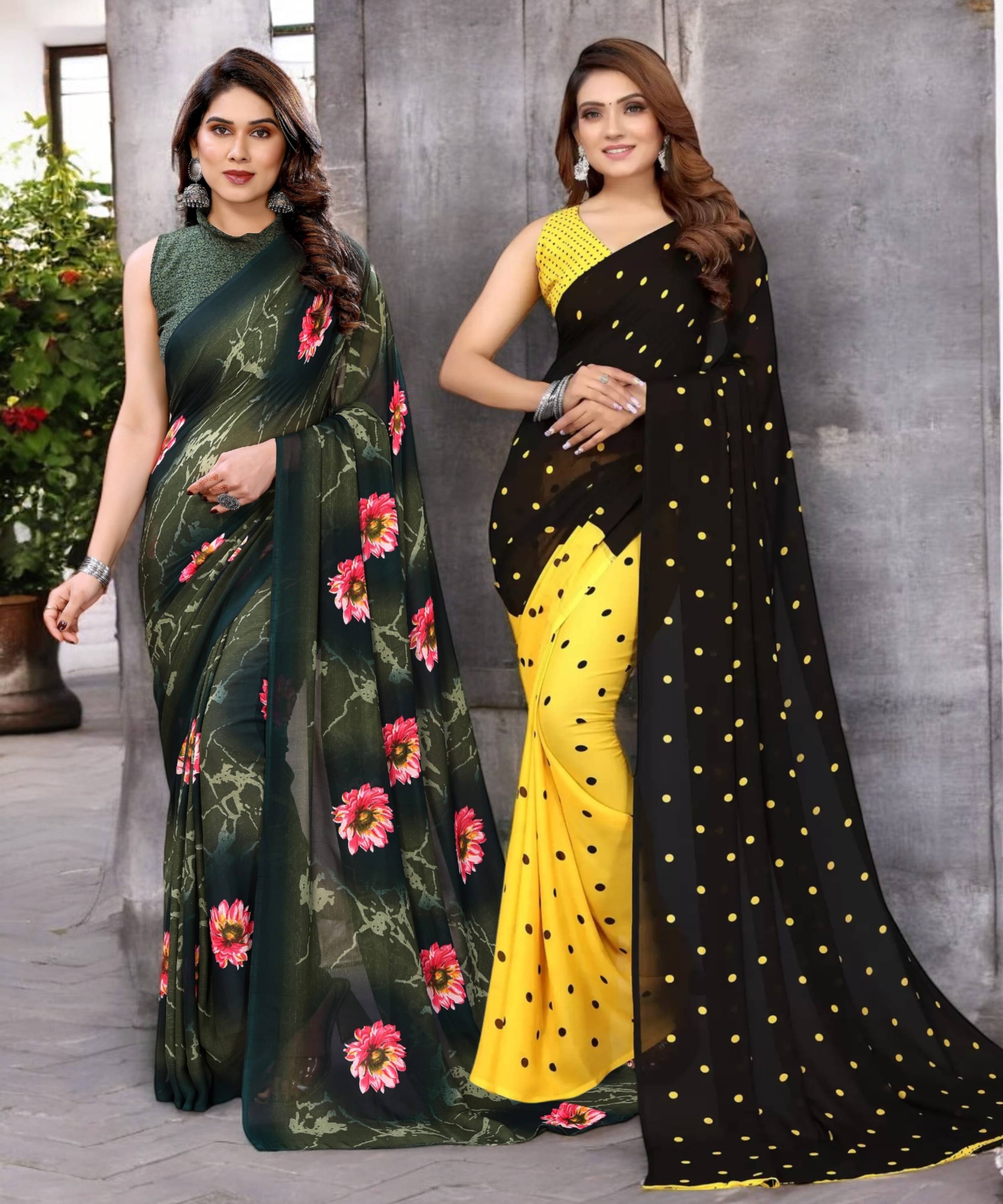 TTH Georgette Printed Saree With Unstitched Blouse Piece ( Multicolor ) TTH Georgette Printed Saree With Unstitched Blouse Piece ( Multicolor )