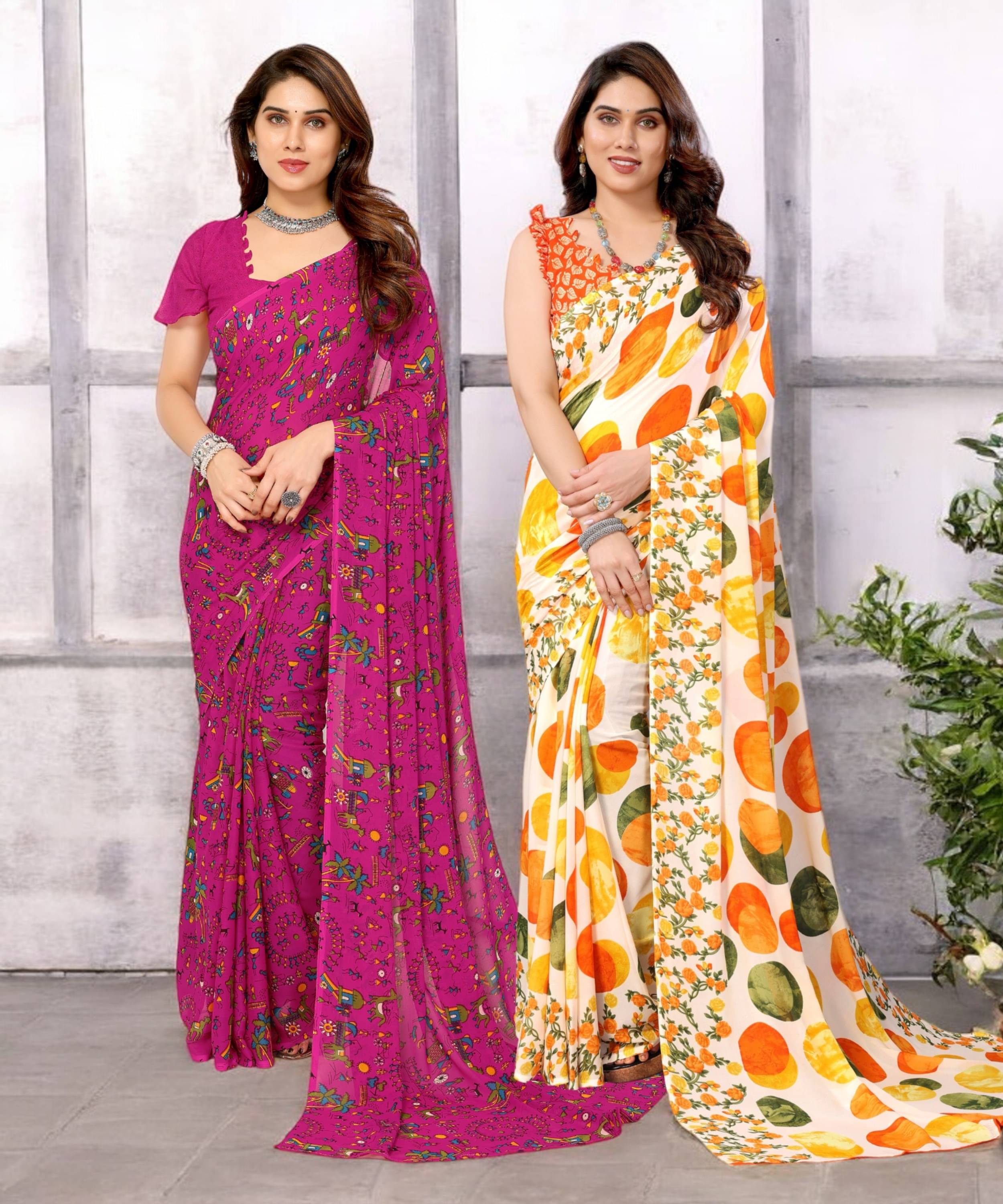 TTH Georgette Printed Saree With Unstitched Blouse Piece ( Multicolor ) TTH Georgette Printed Saree With Unstitched Blouse Piece ( Multicolor )