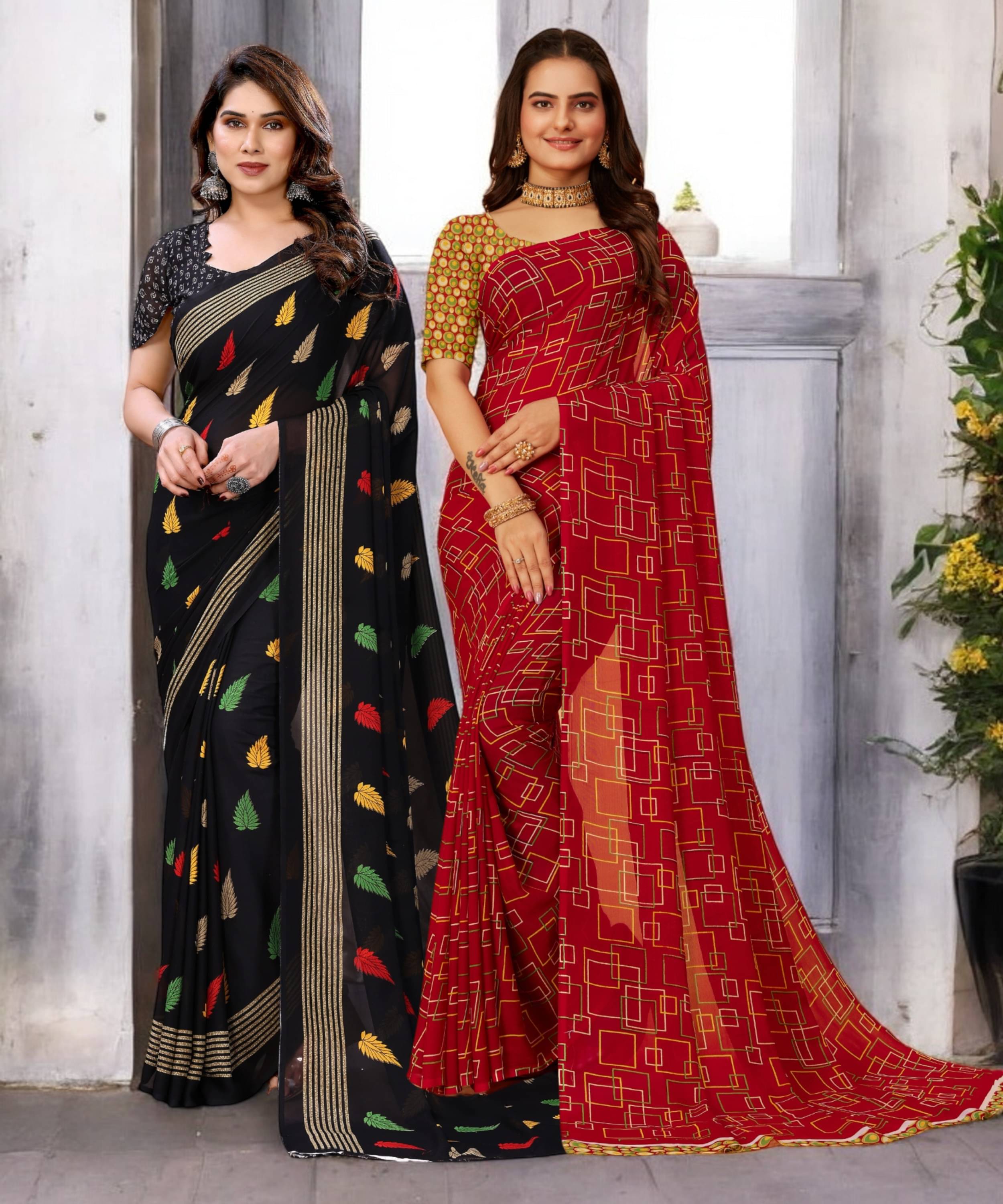     			TTH Georgette Printed Saree With Unstitched Blouse Piece ( Multicolor )