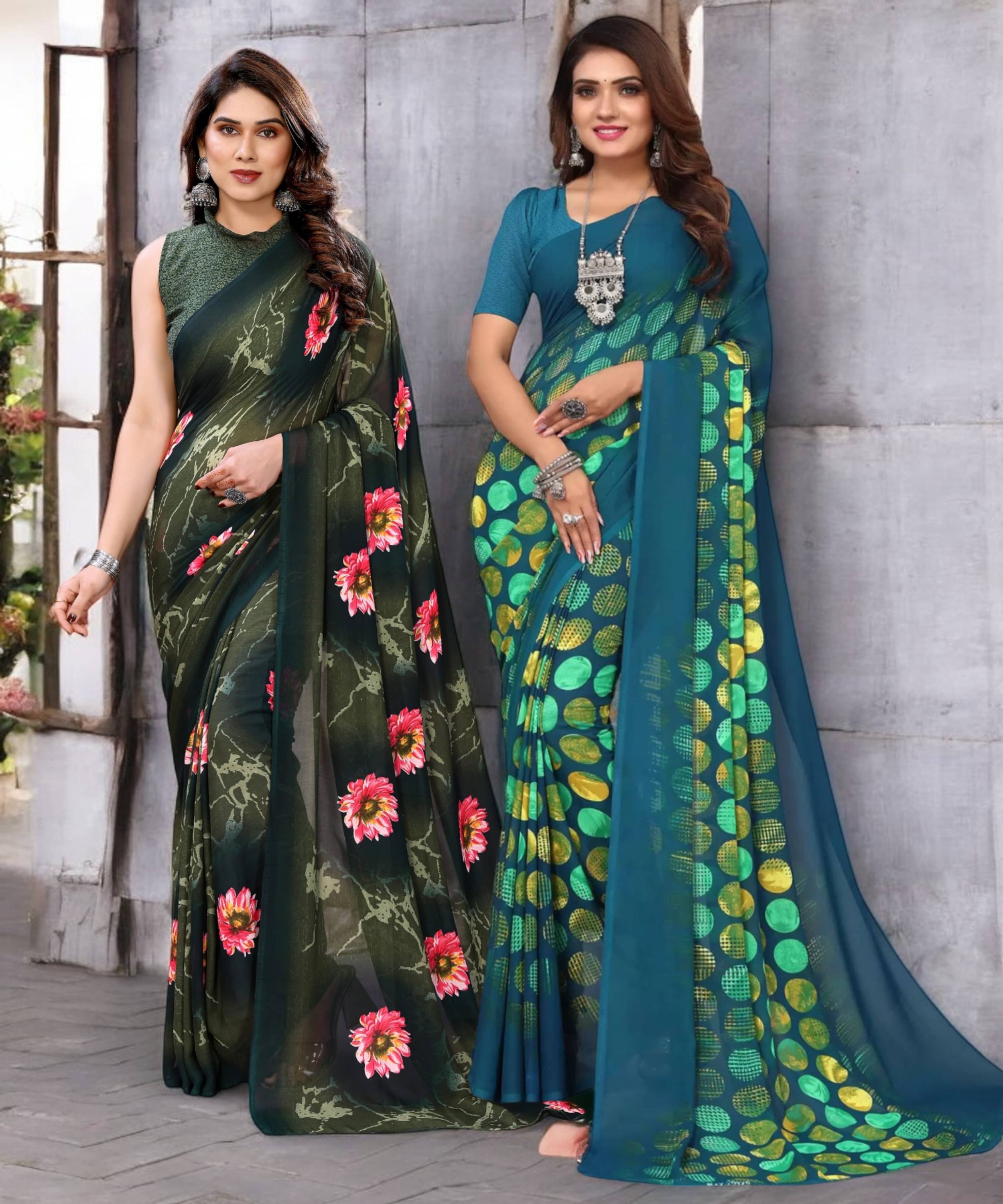 TTH Georgette Printed Saree With Unstitched Blouse Piece ( Multicolor ) TTH Georgette Printed Saree With Unstitched Blouse Piece ( Multicolor )