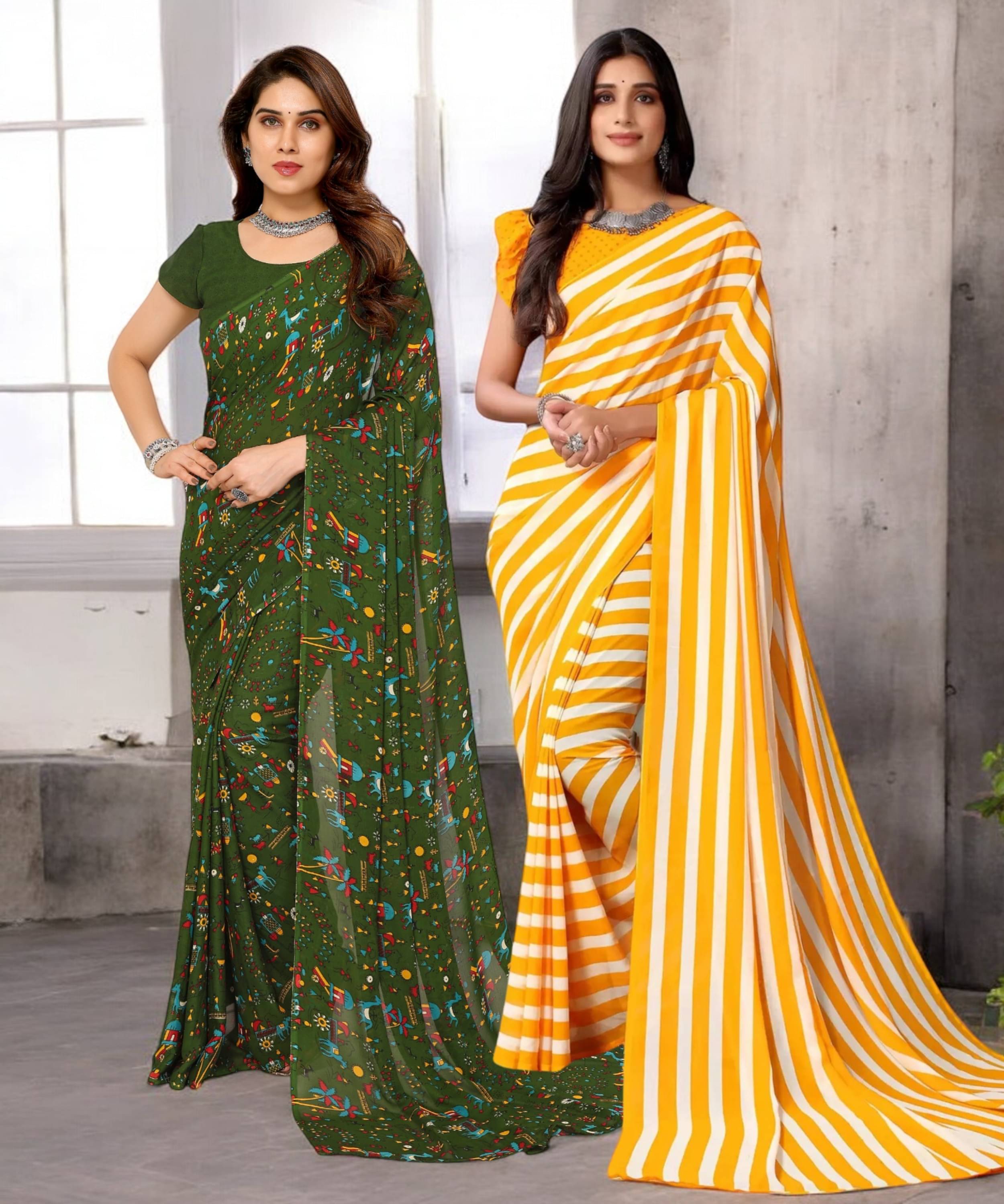 TTH Georgette Printed Saree With Unstitched Blouse Piece ( Multicolor ) TTH Georgette Printed Saree With Unstitched Blouse Piece ( Multicolor )