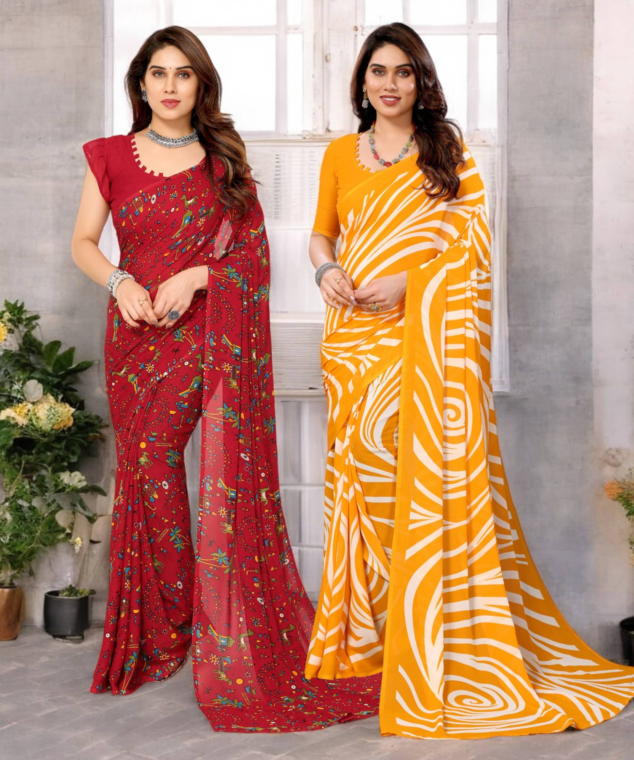     			TTH Georgette Printed Saree With Unstitched Blouse Piece ( Multicolor )