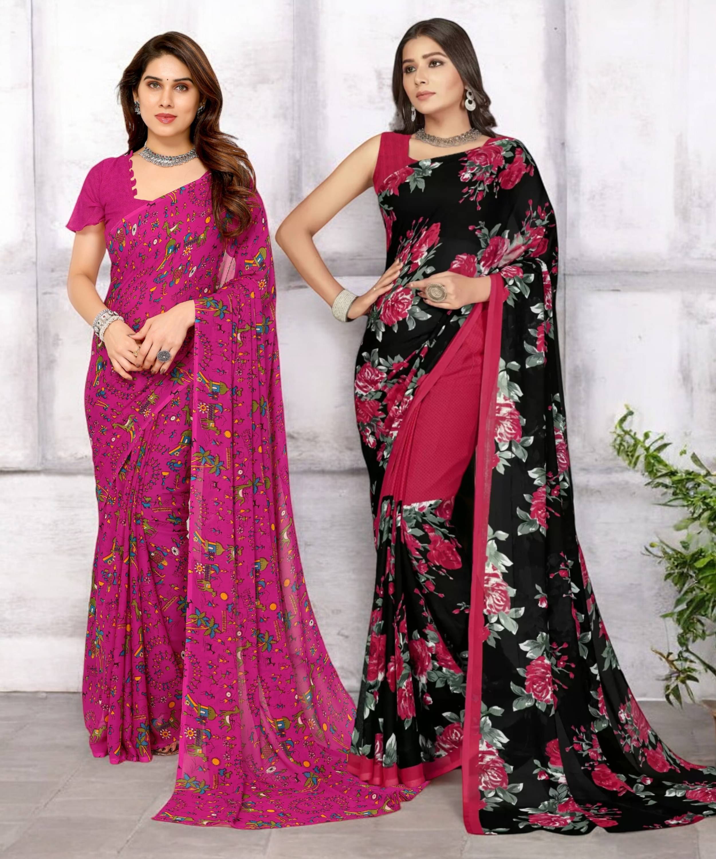 TTH Georgette Printed Saree With Unstitched Blouse Piece ( Multicolor ) TTH Georgette Printed Saree With Unstitched Blouse Piece ( Multicolor )