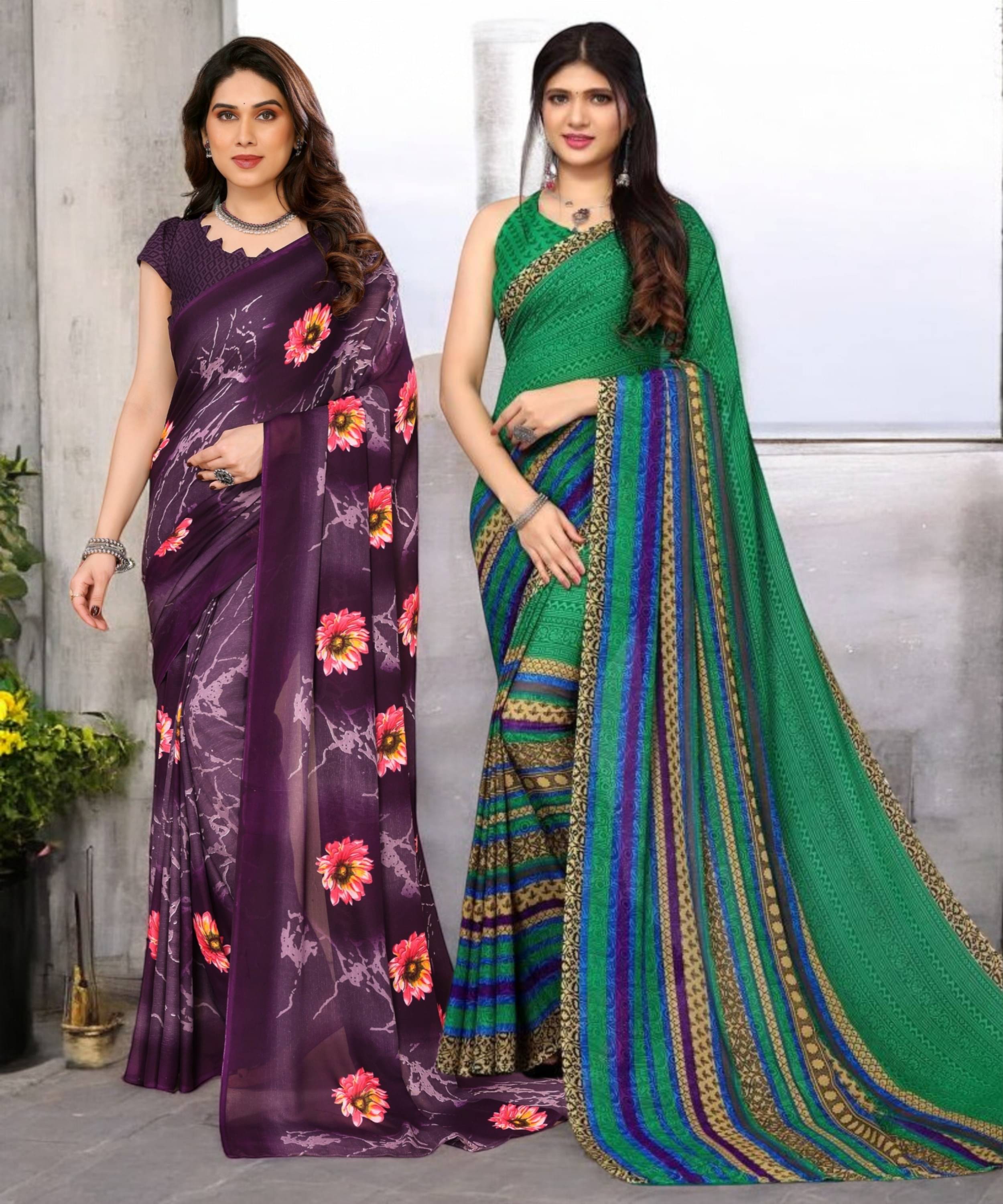 TTH Georgette Printed Saree With Unstitched Blouse Piece ( Multicolor ) TTH Georgette Printed Saree With Unstitched Blouse Piece ( Multicolor )