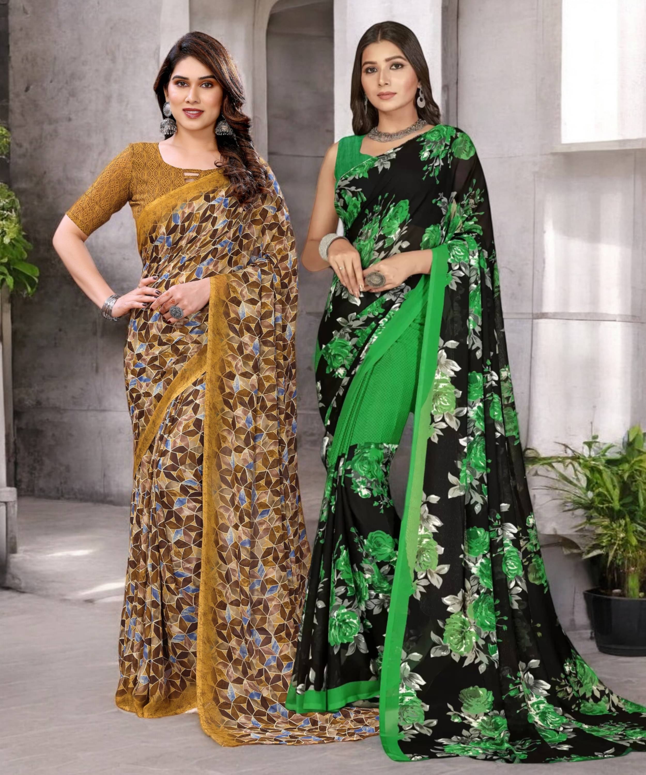     			TTH Georgette Printed Saree With Unstitched Blouse Piece ( Multicolor )
