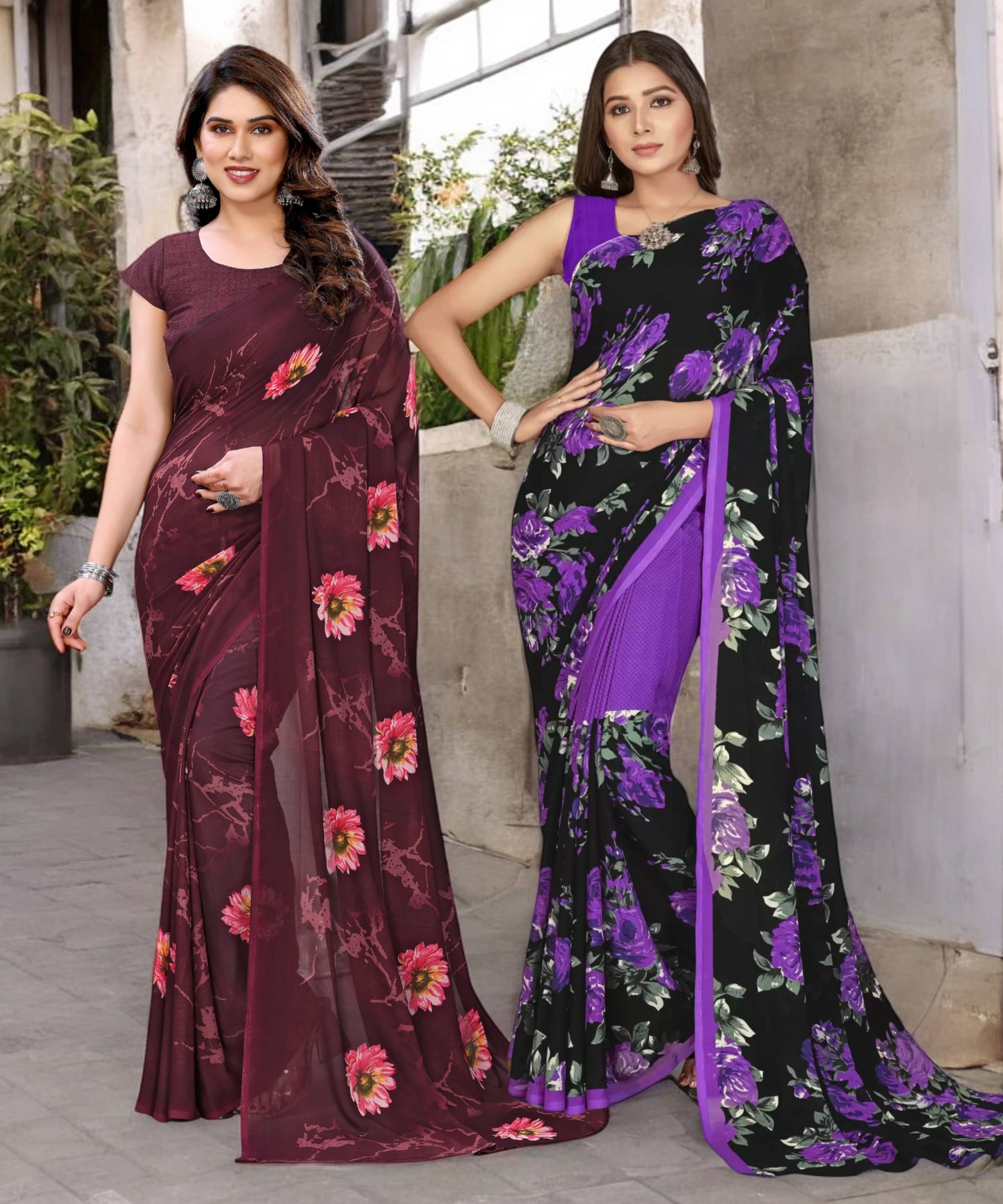     			TTH Georgette Printed Saree With Unstitched Blouse Piece ( Multicolor )