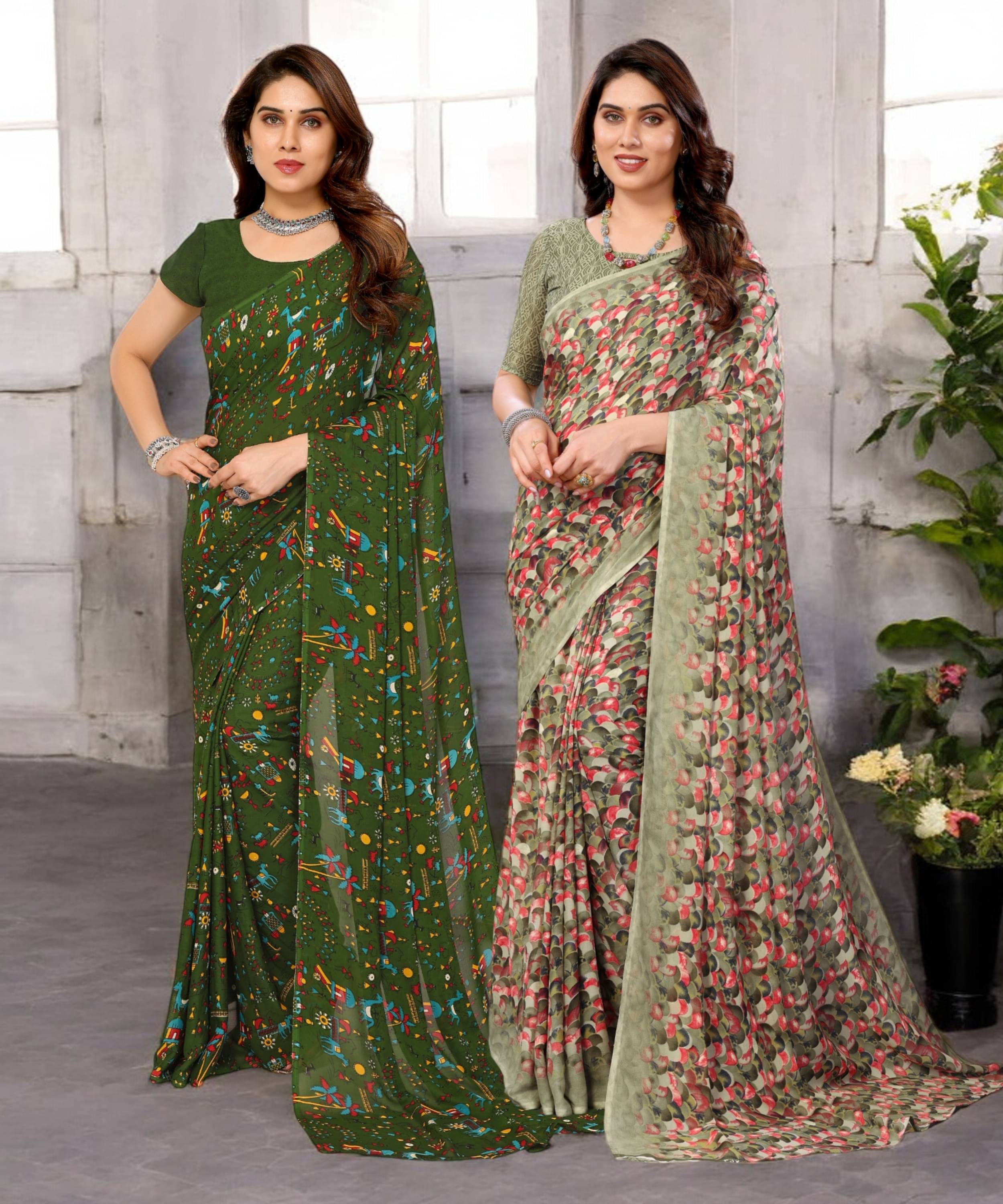 TTH Georgette Printed Saree With Unstitched Blouse Piece ( Multicolor ) TTH Georgette Printed Saree With Unstitched Blouse Piece ( Multicolor )