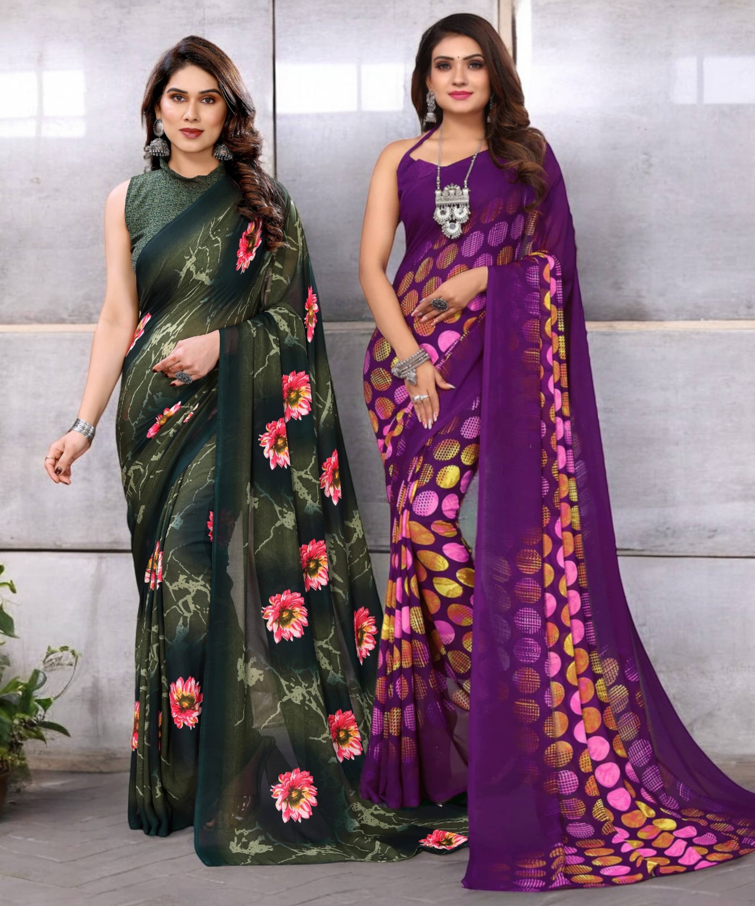 TTH Georgette Printed Saree With Unstitched Blouse Piece ( Multicolor ) TTH Georgette Printed Saree With Unstitched Blouse Piece ( Multicolor )