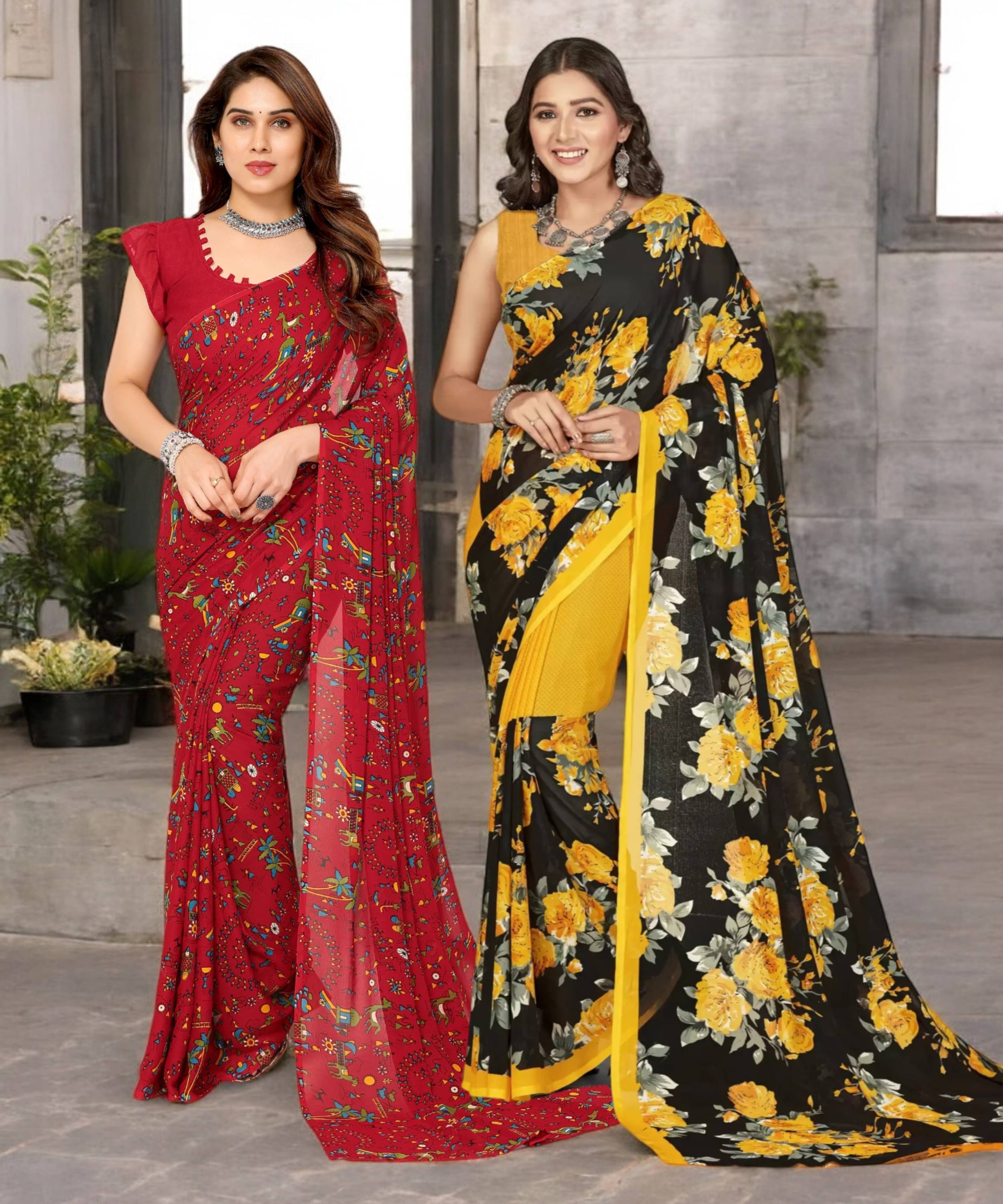     			TTH Georgette Printed Saree With Unstitched Blouse Piece ( Multicolor )
