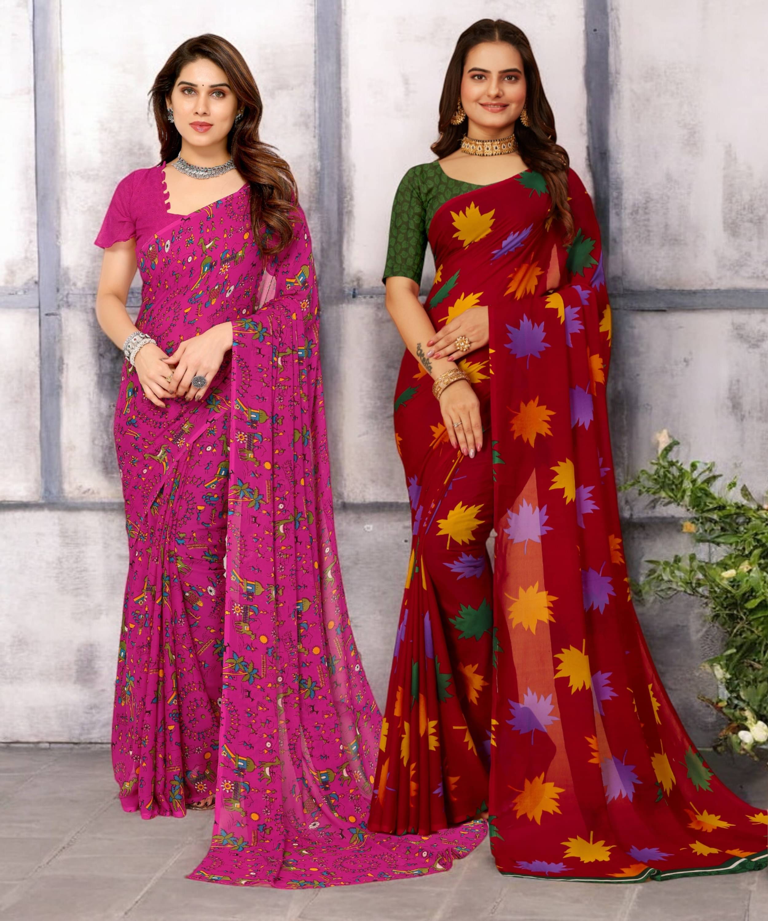     			TTH Georgette Printed Saree With Unstitched Blouse Piece ( Multicolor )