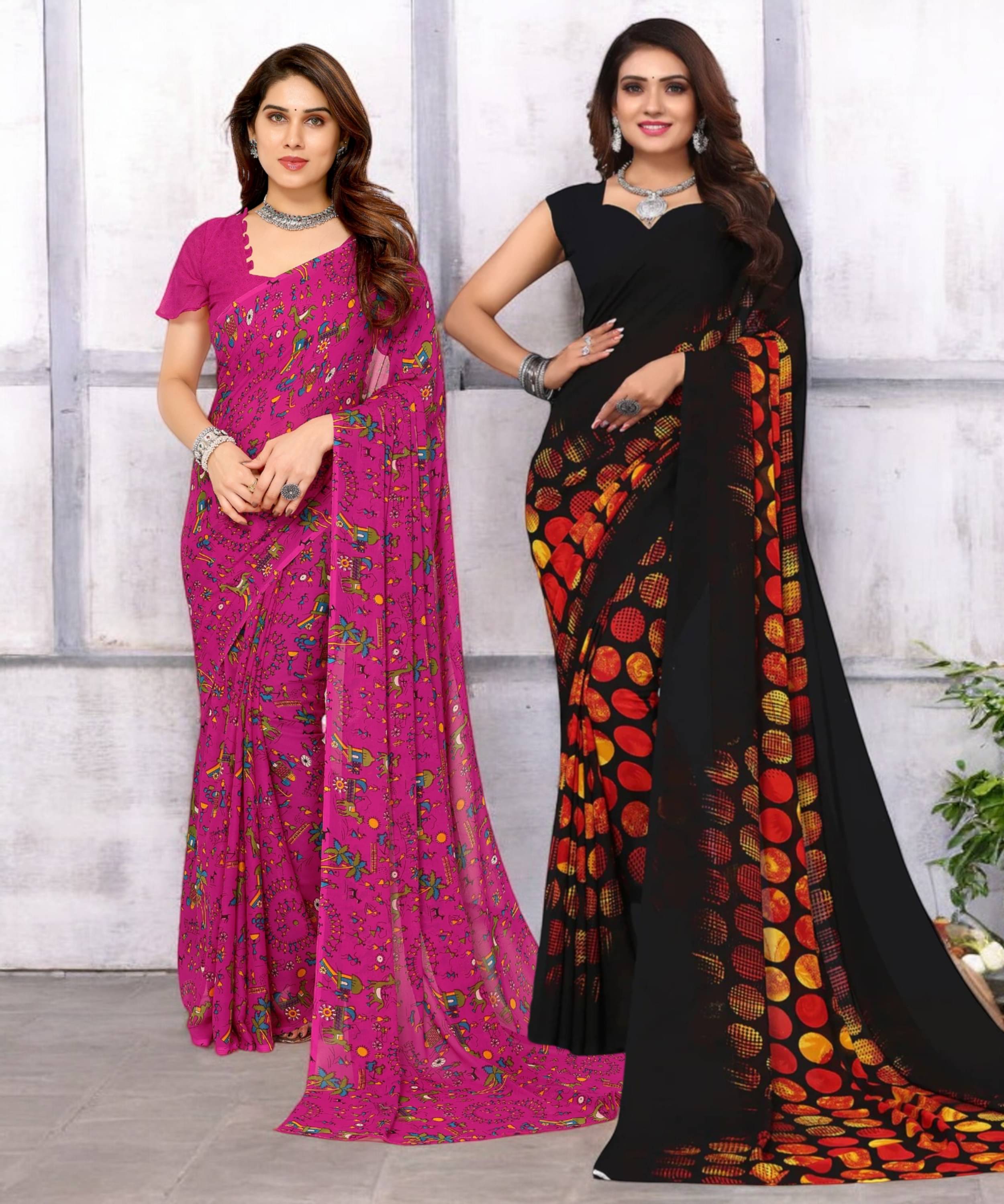 TTH Georgette Printed Saree With Unstitched Blouse Piece ( Multicolor ) TTH Georgette Printed Saree With Unstitched Blouse Piece ( Multicolor )