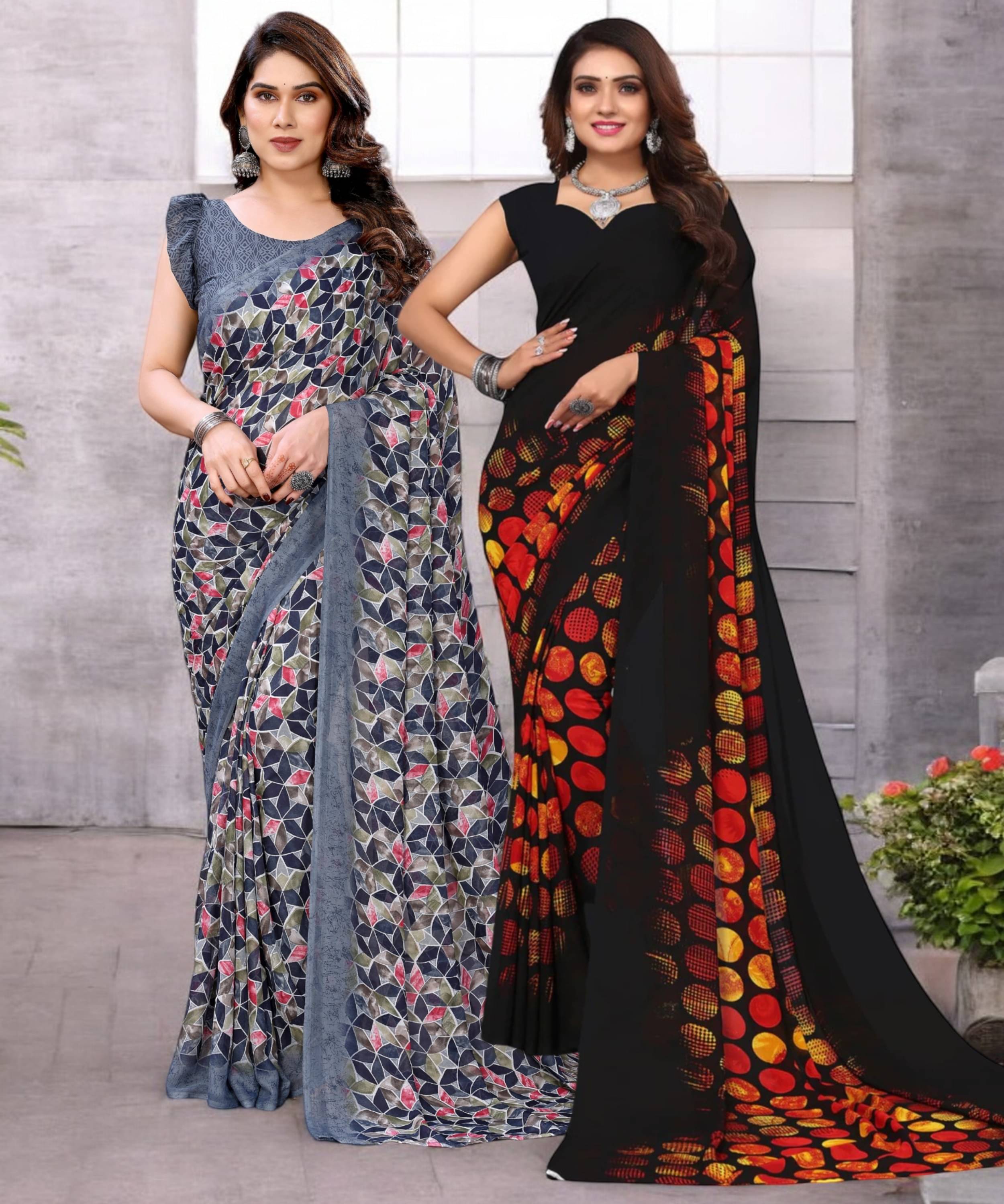     			TTH Georgette Printed Saree With Unstitched Blouse Piece ( Multicolor )