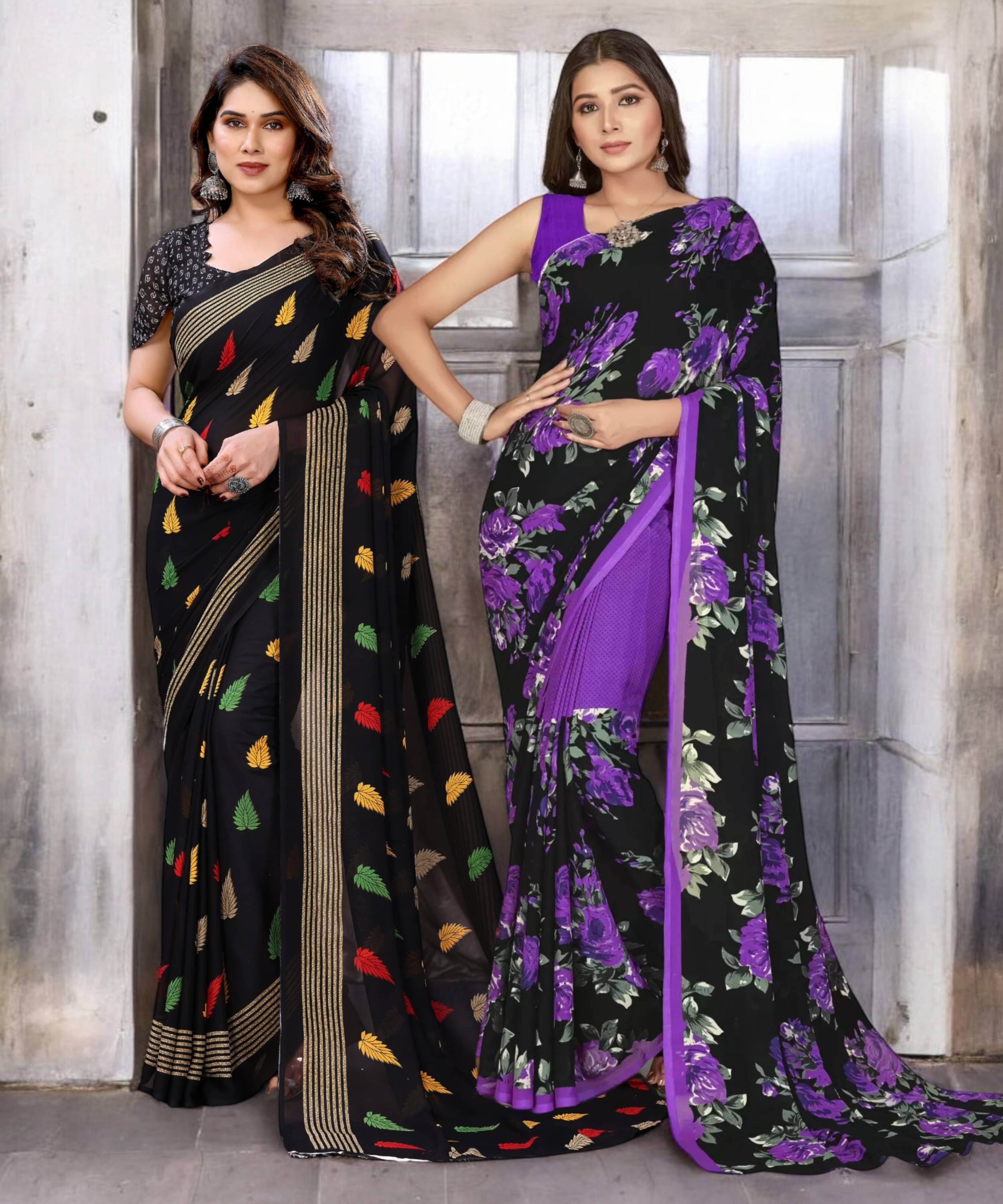 TTH Georgette Printed Saree With Unstitched Blouse Piece ( Multicolor ) TTH Georgette Printed Saree With Unstitched Blouse Piece ( Multicolor )