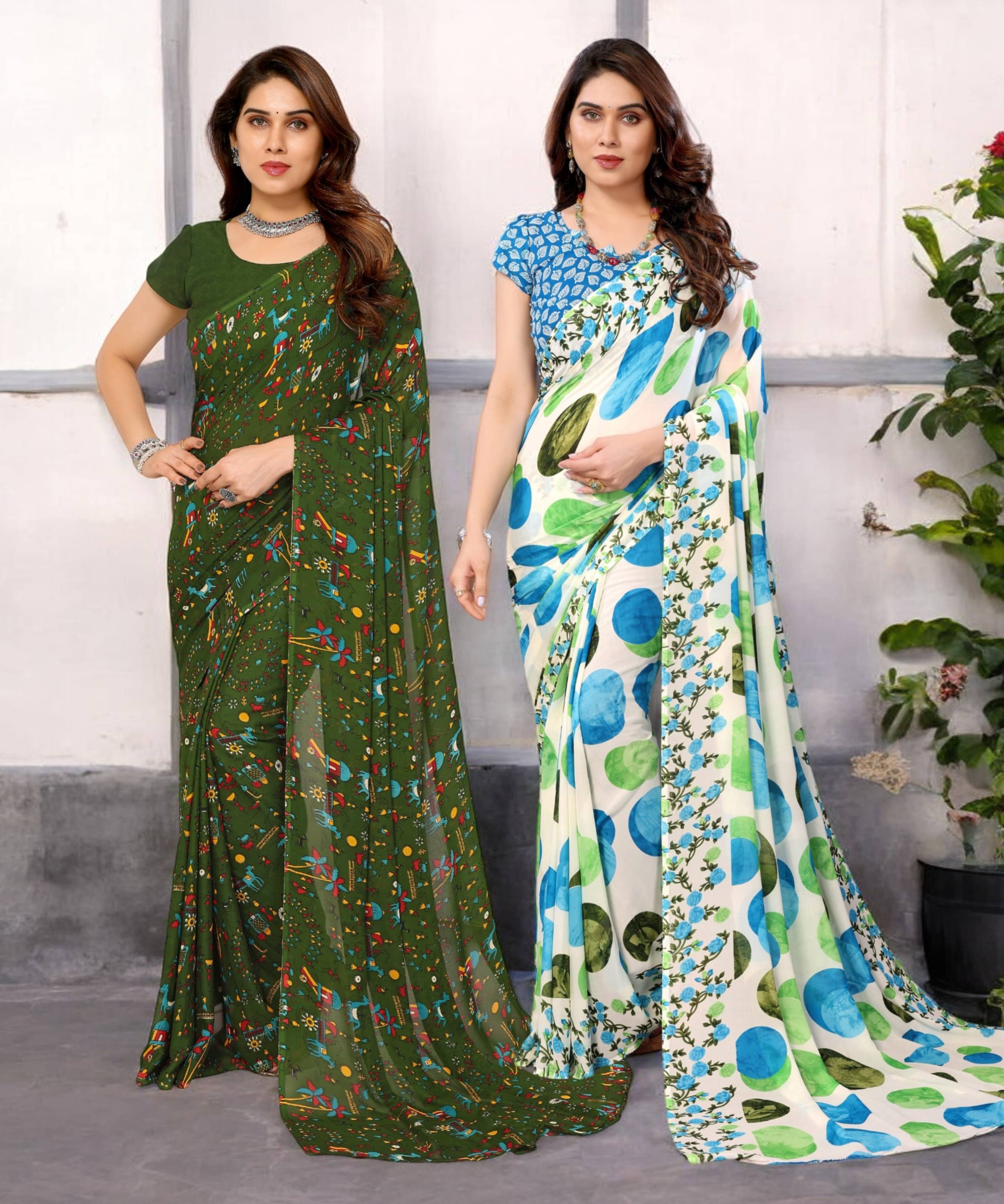 TTH Georgette Printed Saree With Unstitched Blouse Piece ( Multicolor ) TTH Georgette Printed Saree With Unstitched Blouse Piece ( Multicolor )