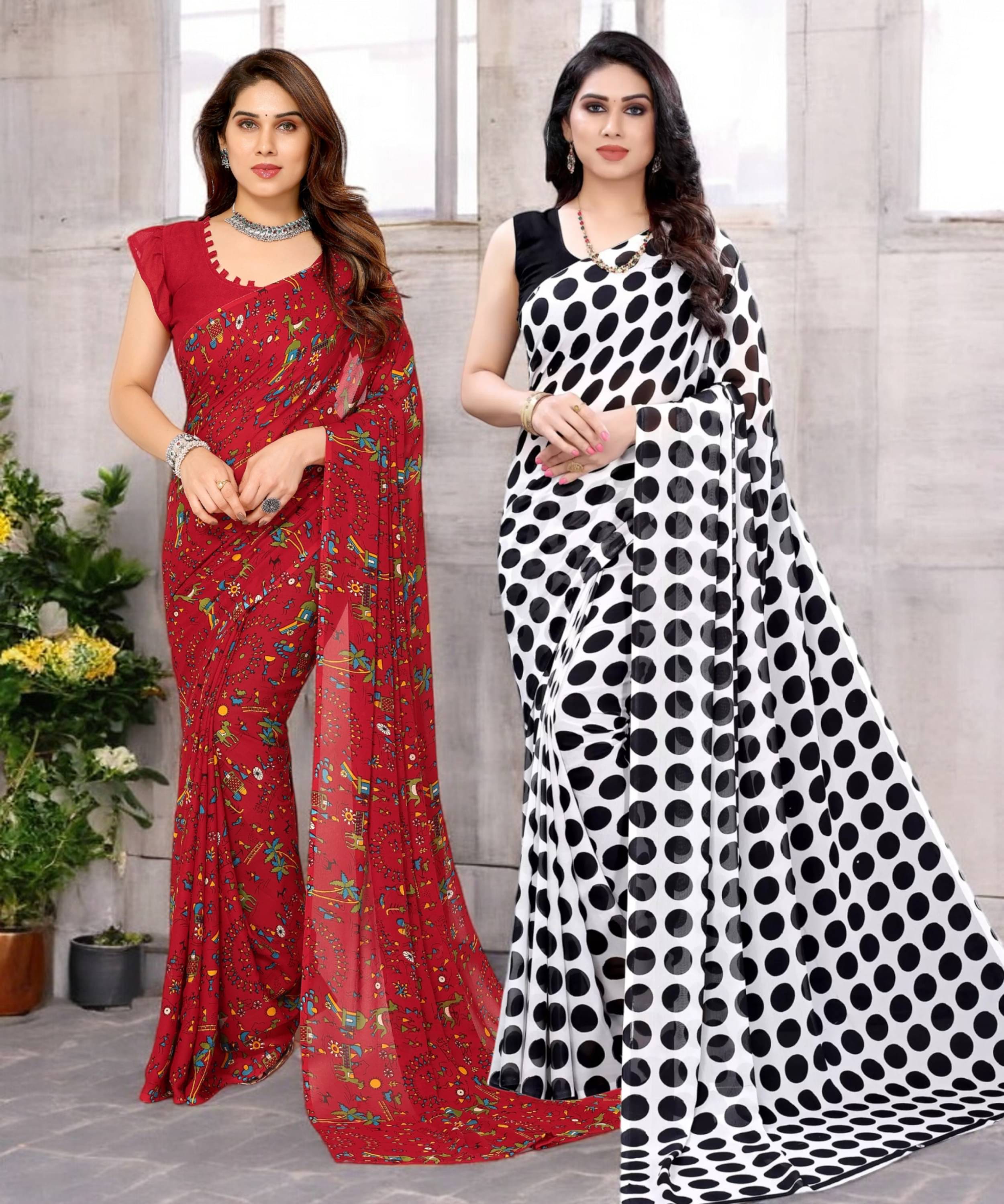 TTH Georgette Printed Saree With Unstitched Blouse Piece ( Multicolor ) TTH Georgette Printed Saree With Unstitched Blouse Piece ( Multicolor )