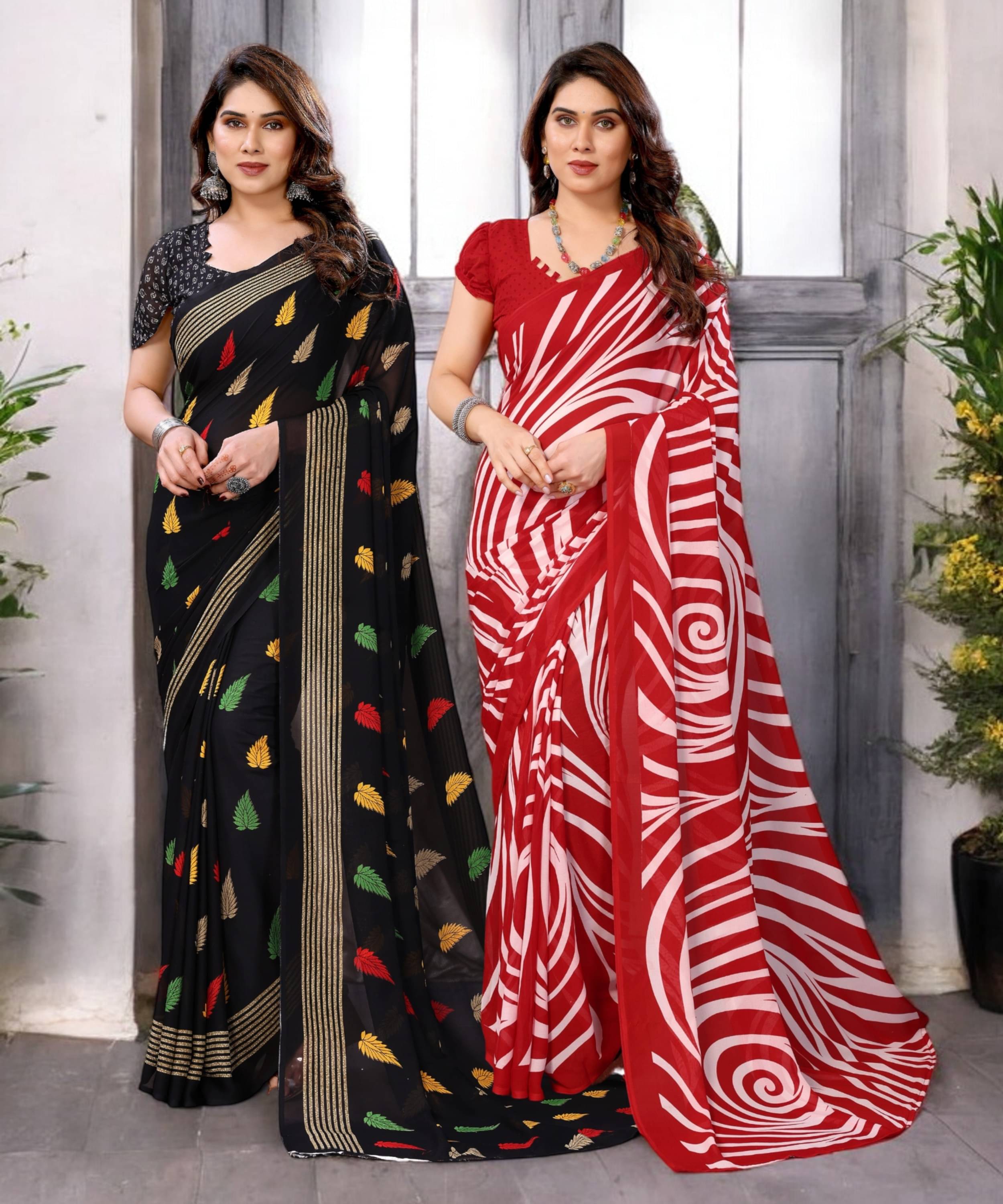 TTH Georgette Printed Saree With Unstitched Blouse Piece ( Multicolor ) TTH Georgette Printed Saree With Unstitched Blouse Piece ( Multicolor )