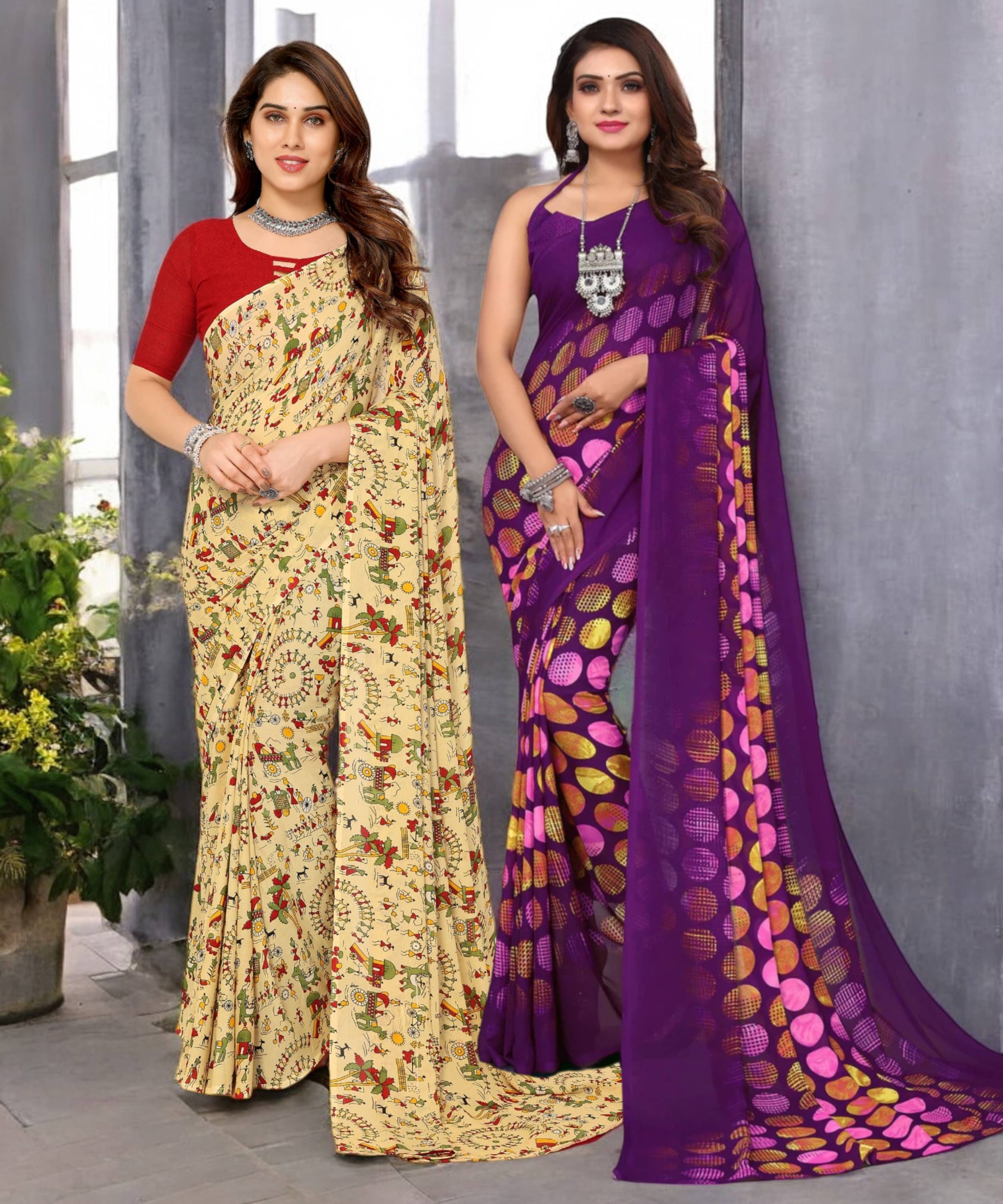     			TTH Georgette Printed Saree With Unstitched Blouse Piece ( Multicolor )