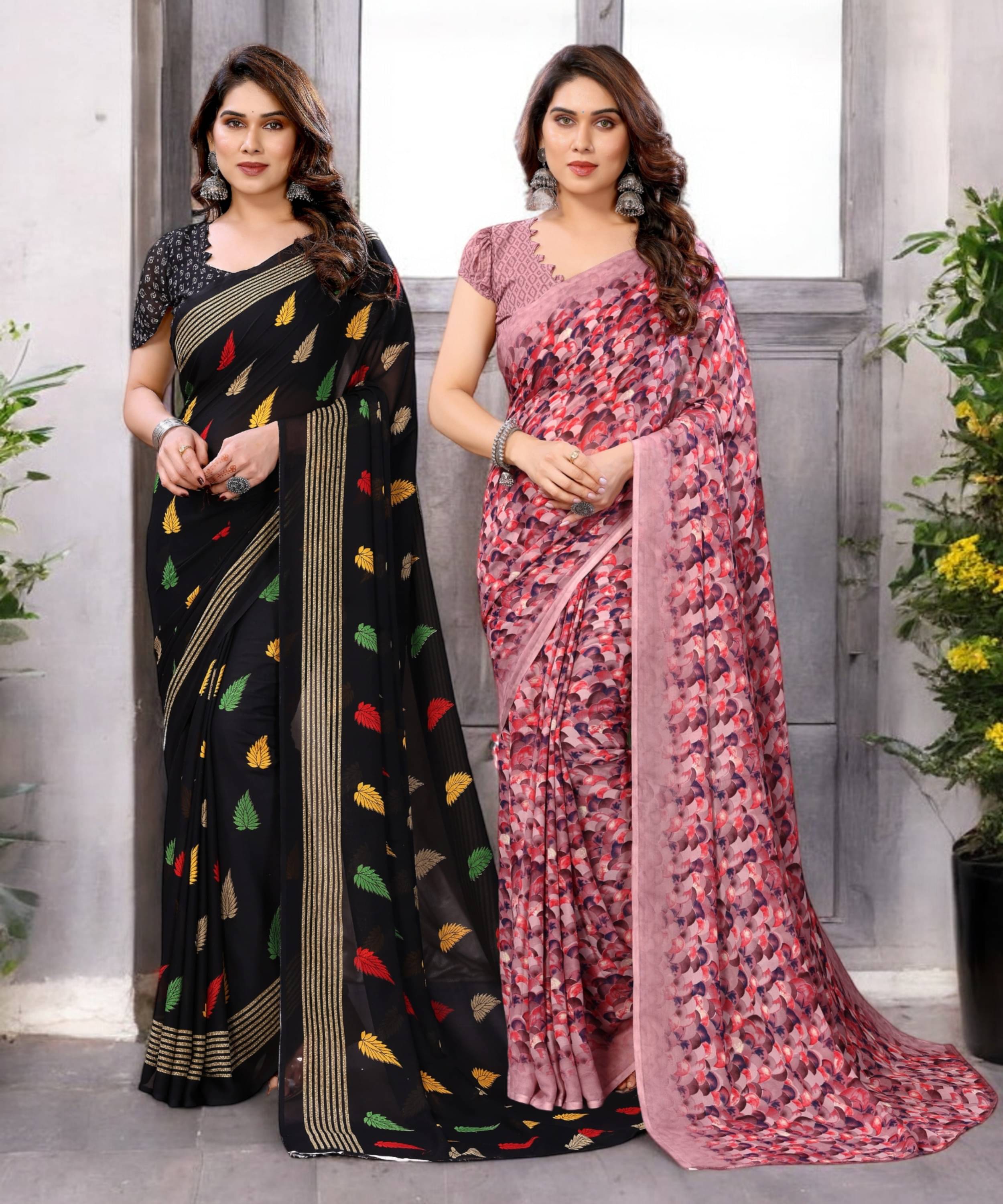     			TTH Georgette Printed Saree With Unstitched Blouse Piece ( Multicolor )